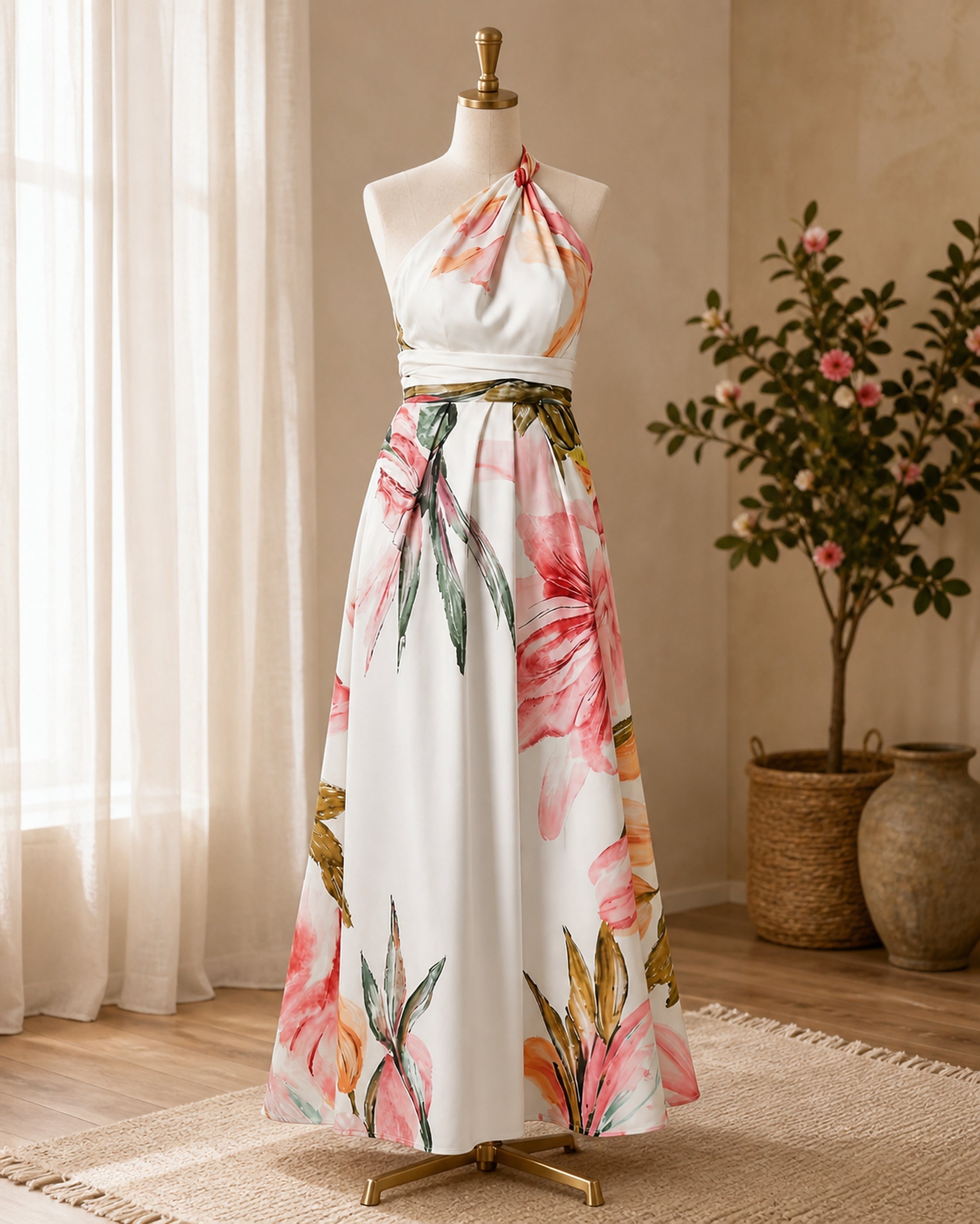 Rochie maxi florală Amiel alb pe manechin