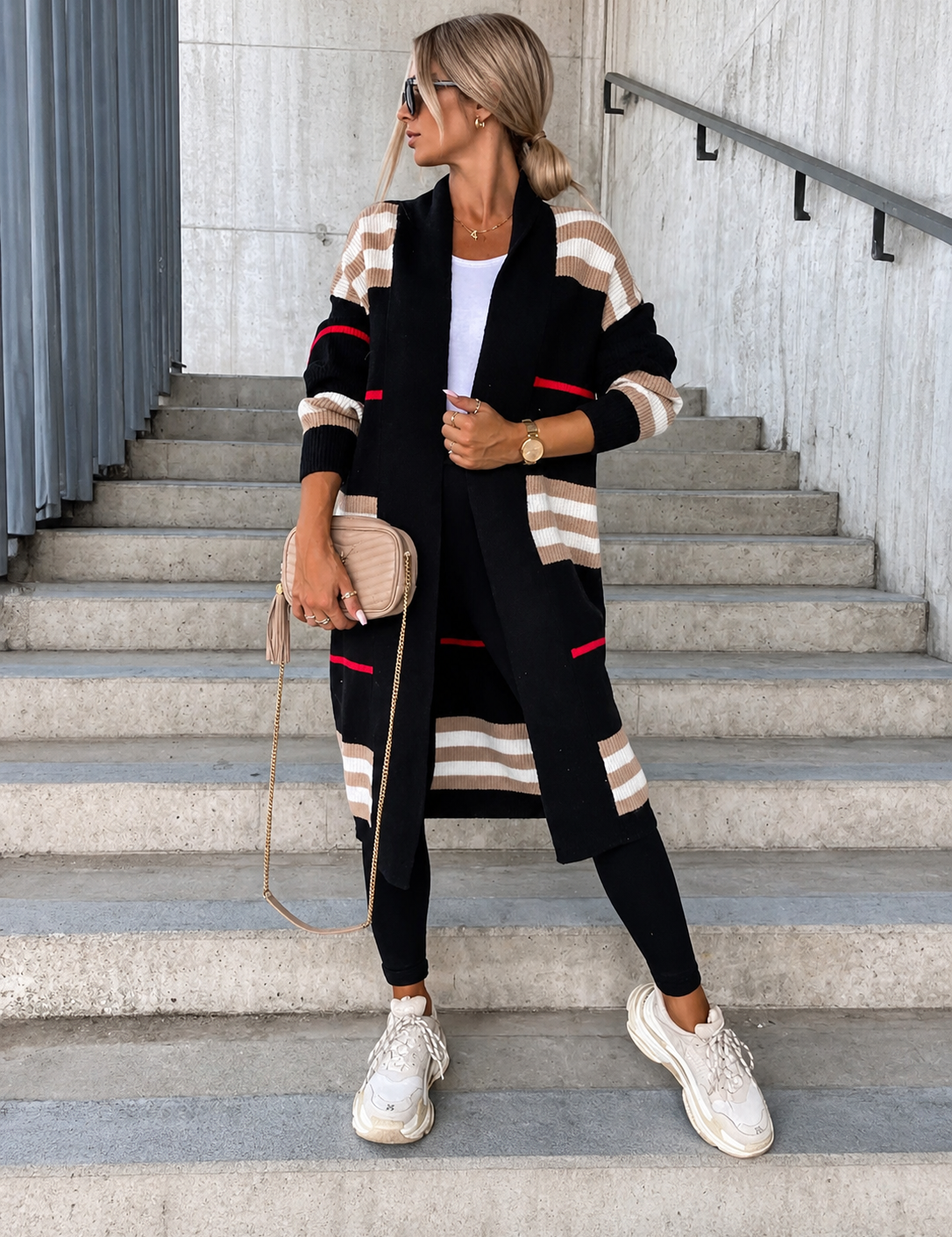 Ana-Elena cardigan lung negru, vedere frontală integrală