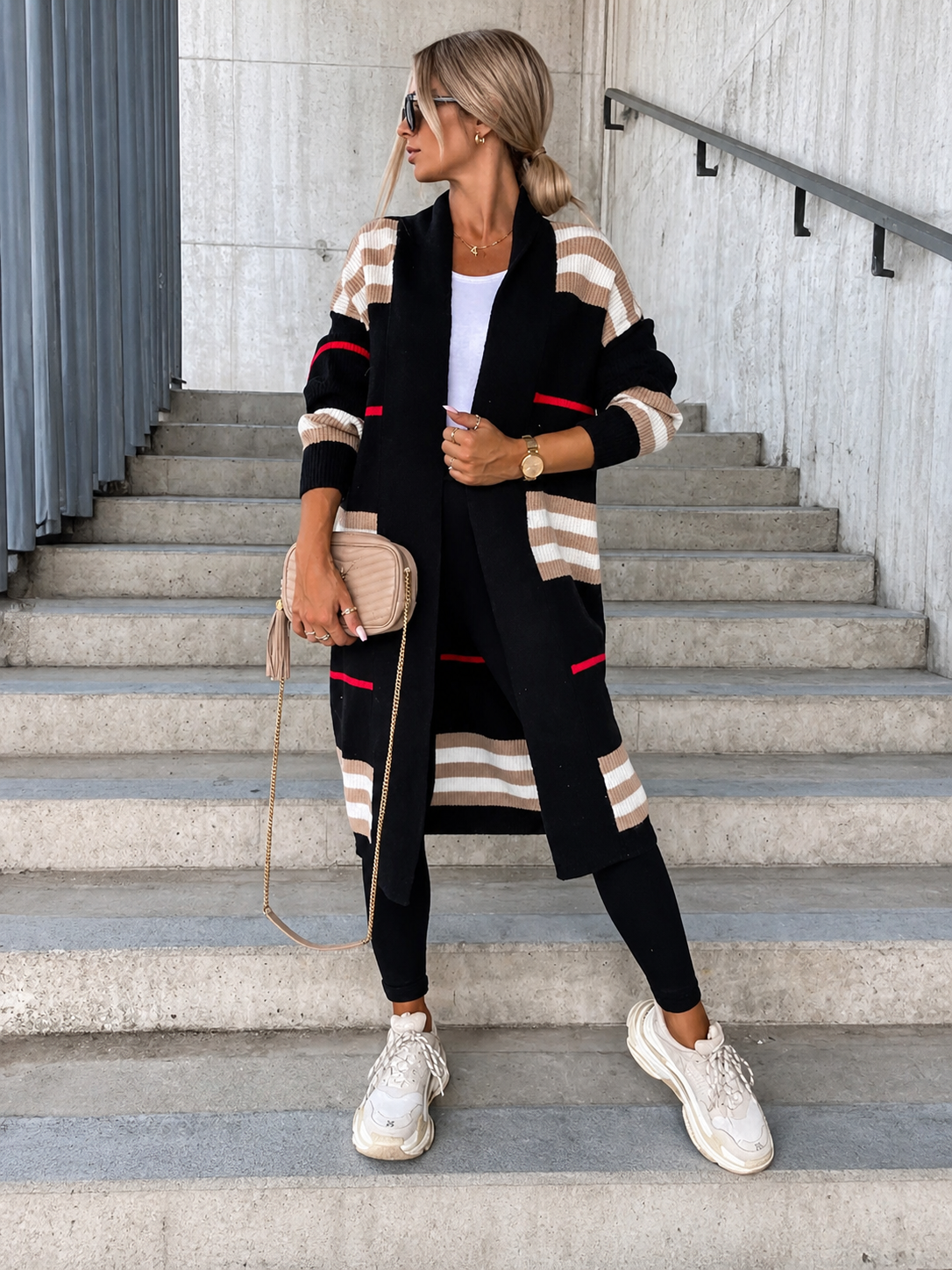 Ana-Elena cardigan lung negru, vedere frontală integrală
