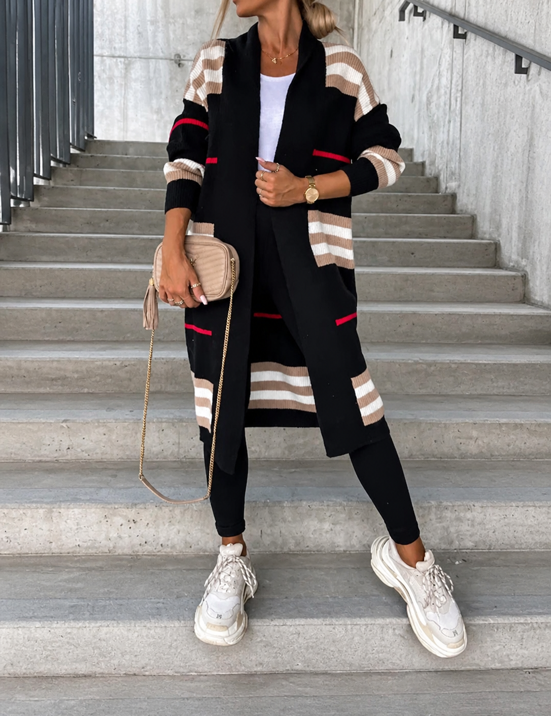 Ana-Elena cardigan lung negru, vedere frontală