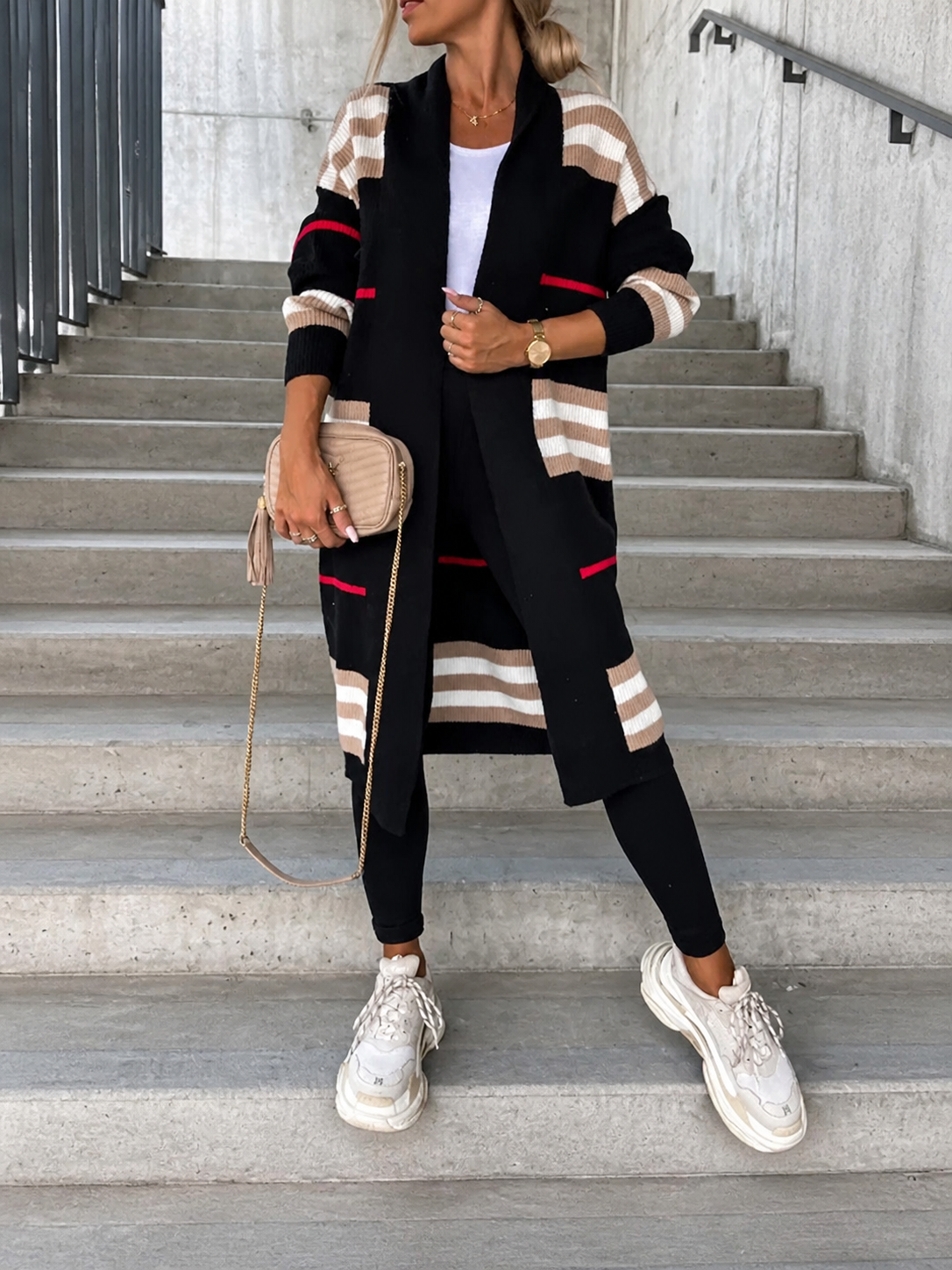 Ana-Elena cardigan lung negru, vedere frontală