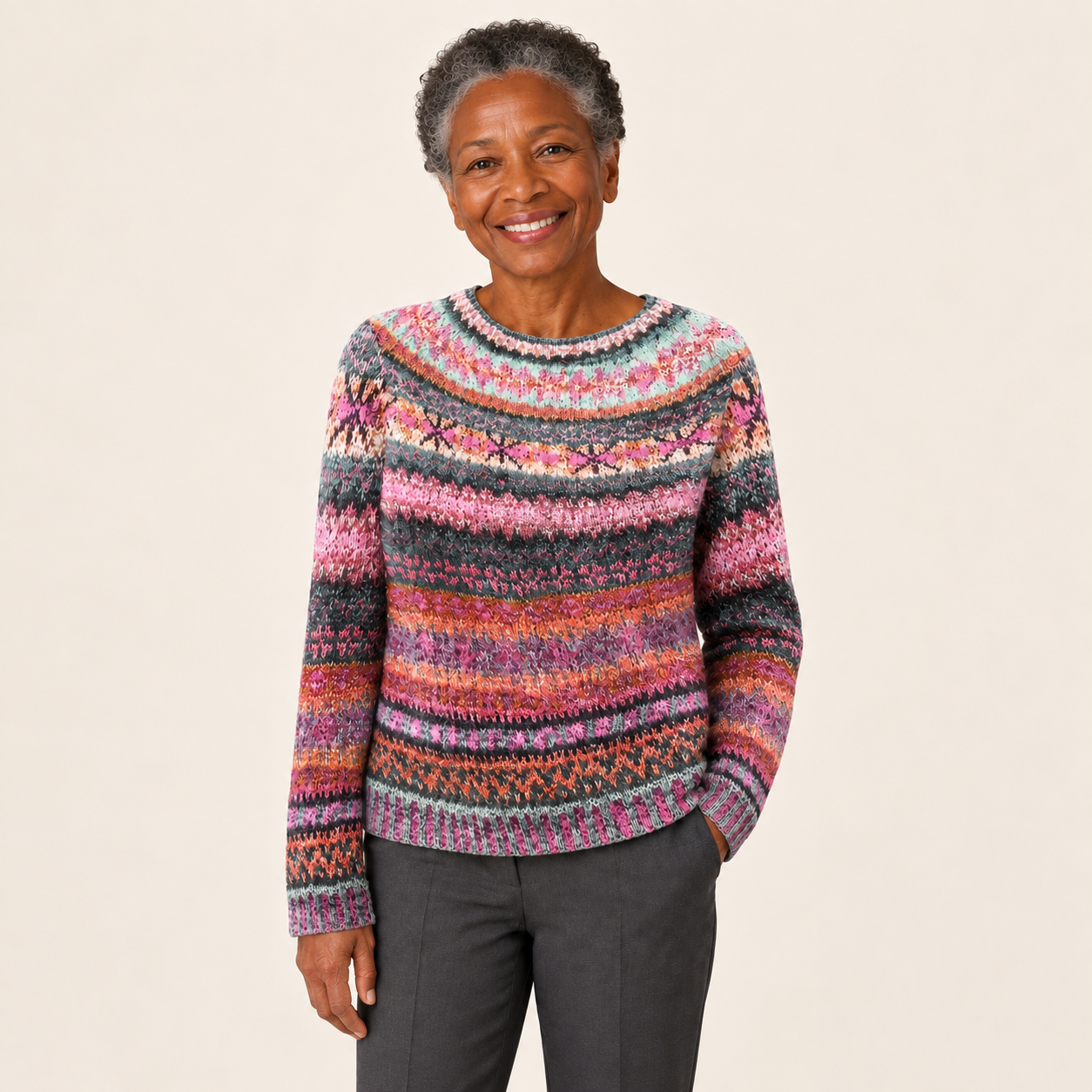 Ana-Gabriela – Mehrfarbiger Pullover Rosa – Vorderansicht