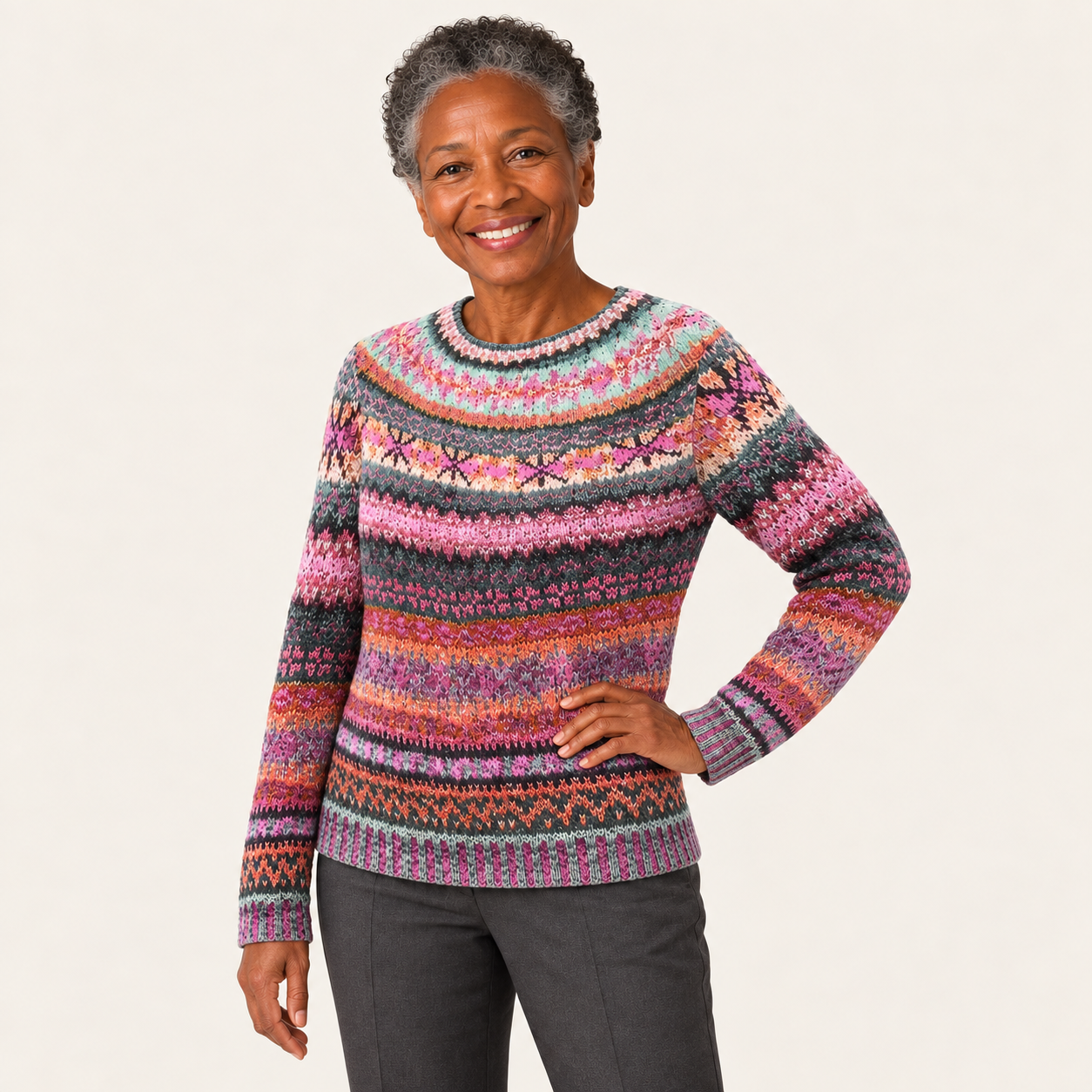 Ana-Gabriela – Mehrfarbiger Pullover Rosa – Weitere Pose