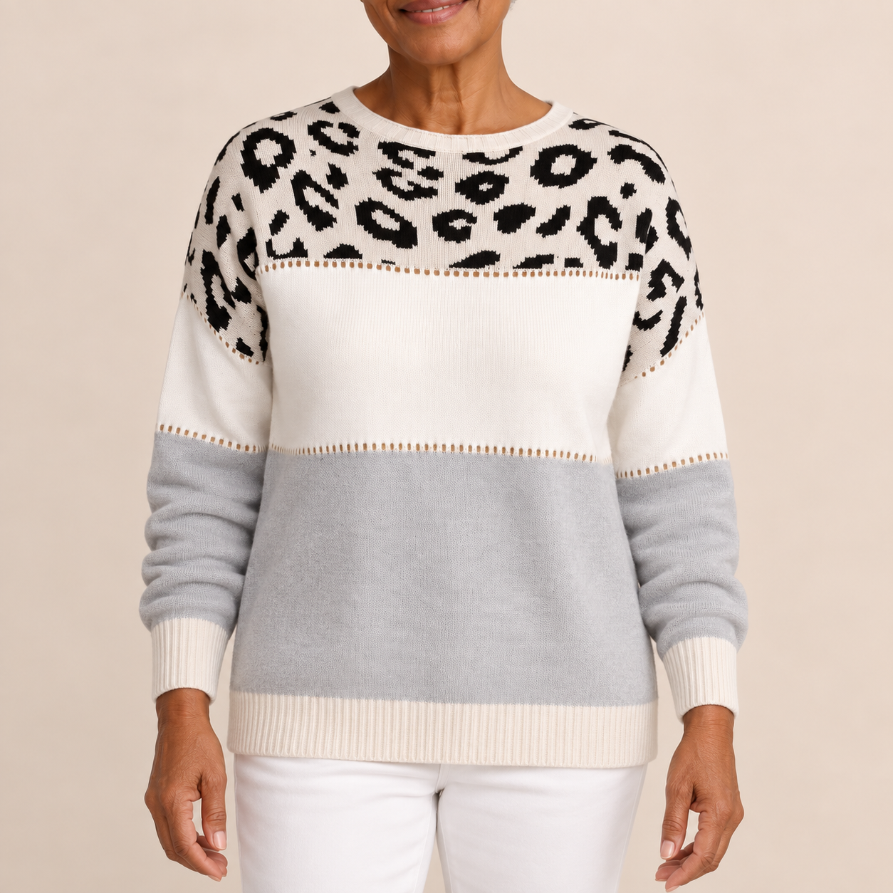 Ana-Gabriela – Leopardenpullover – Grau Produktansicht