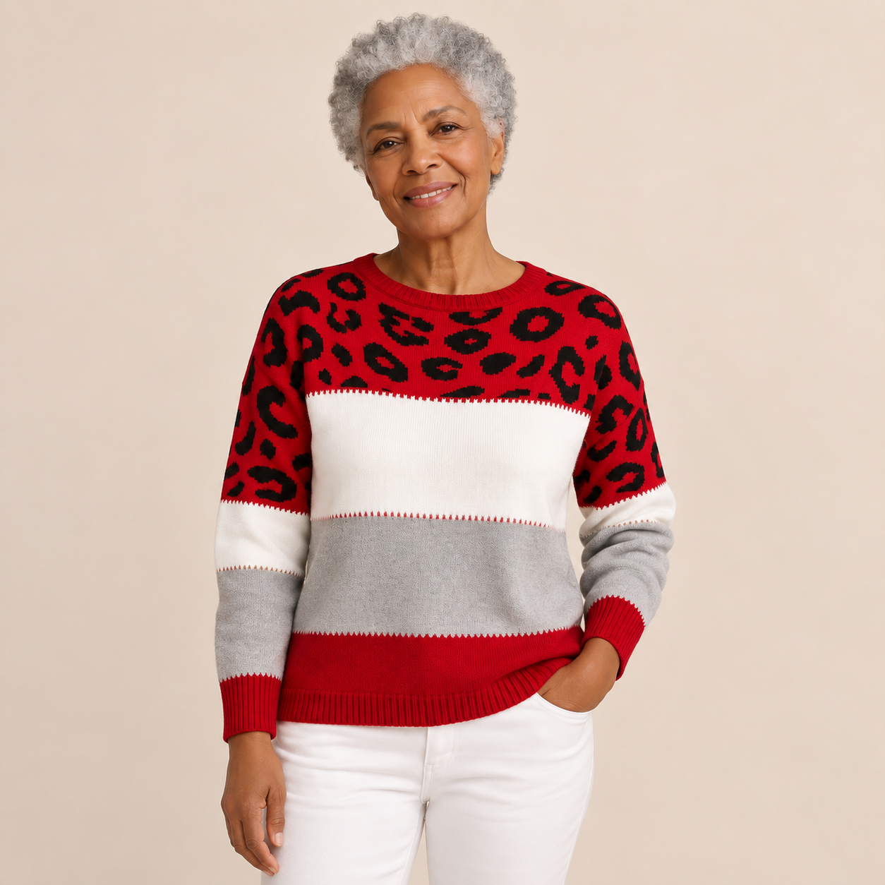 Ana-Gabriela – Leopardenpullover – Rot