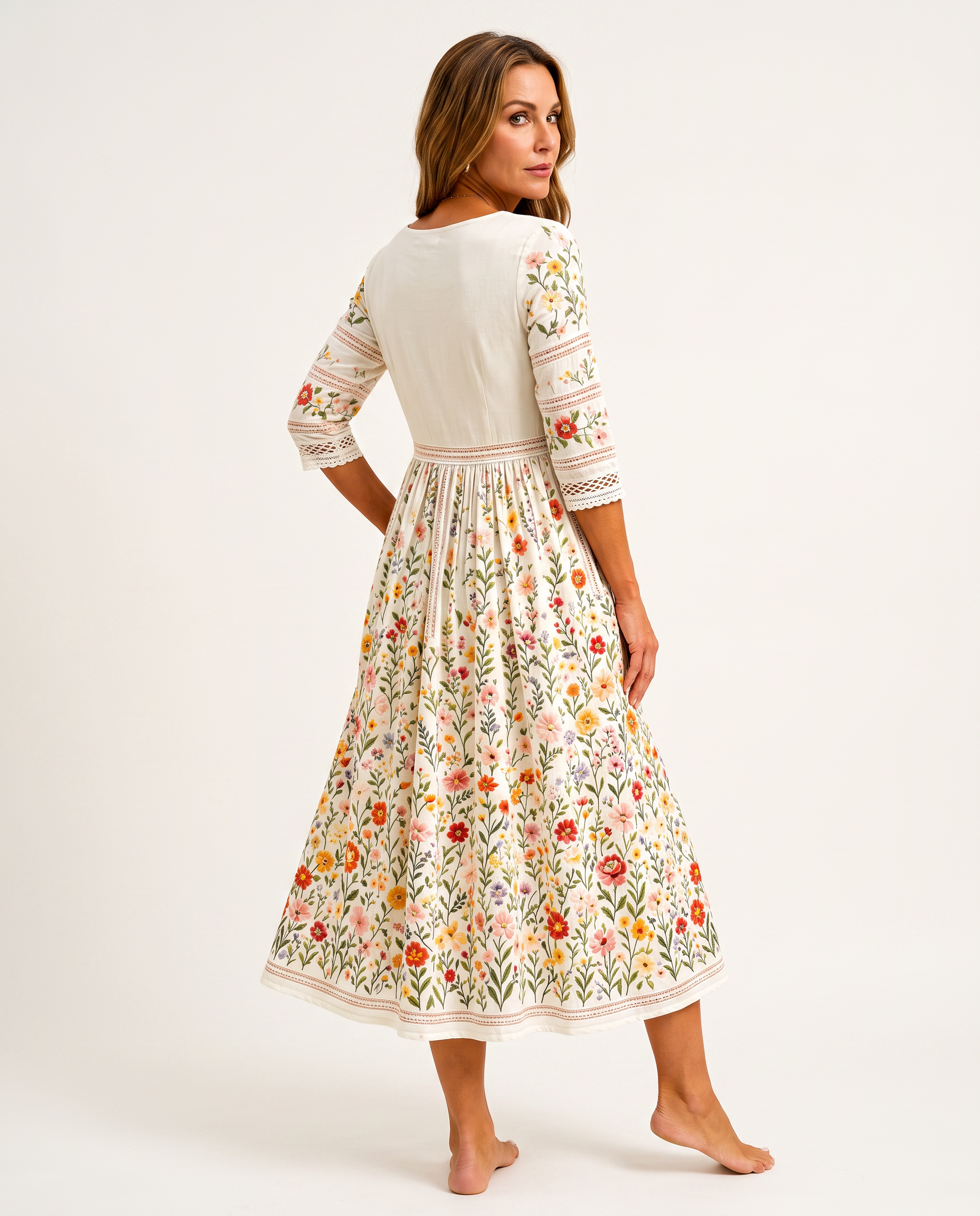 Anemona, rochie midi florală cu dantelă croșetată, vedere secundară