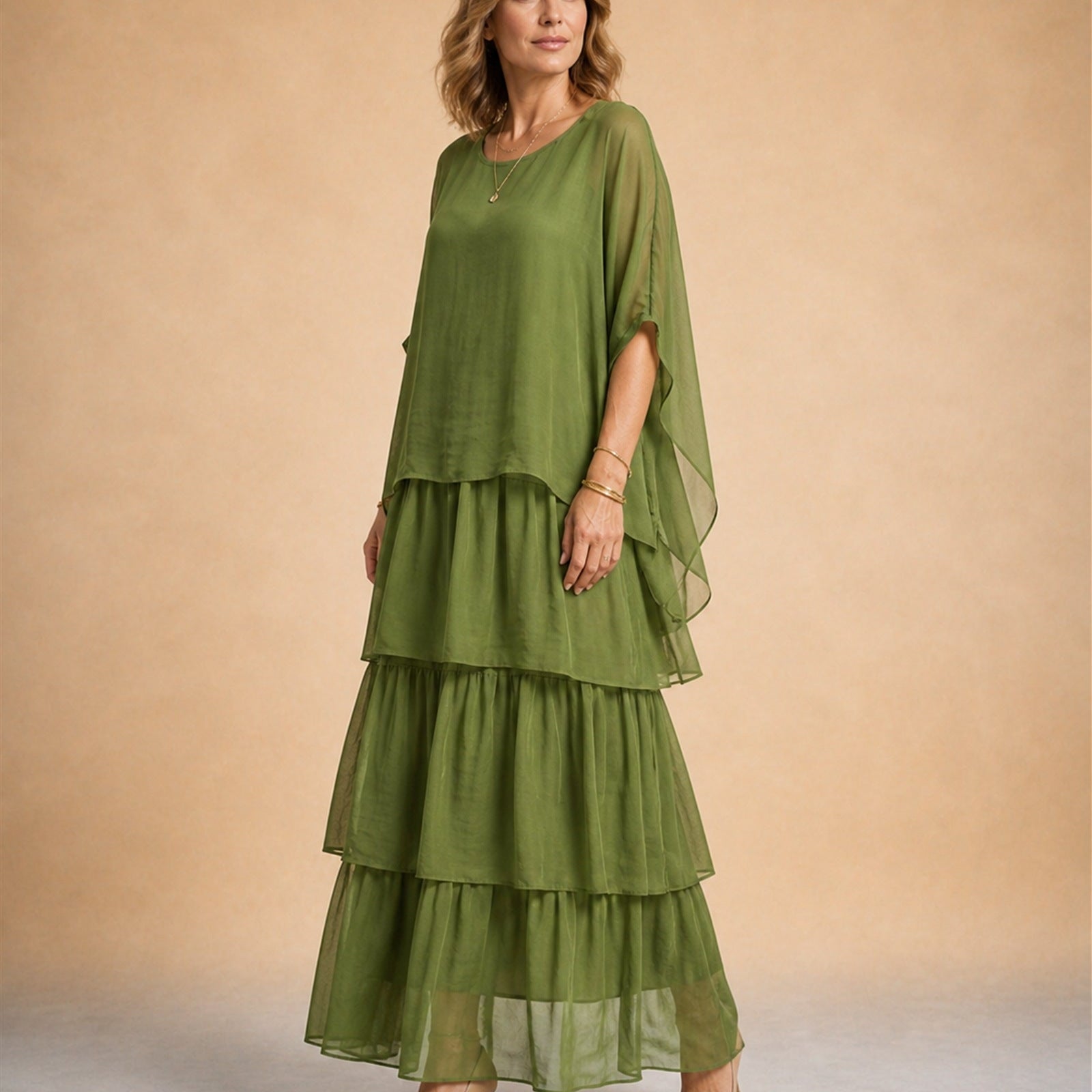 Maria-Elena rochie fluidă verde măsliniu - vedere laterală