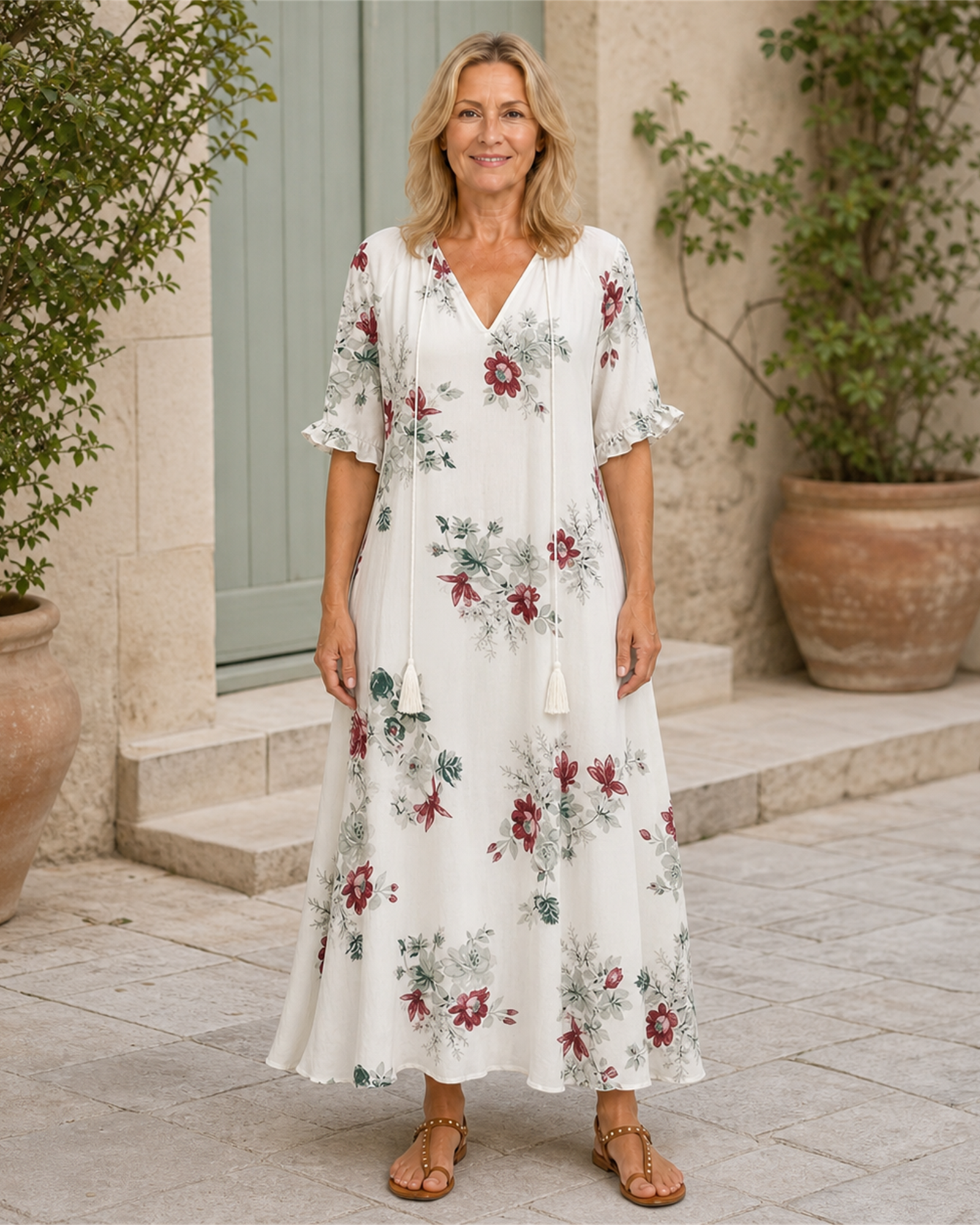 Rochie maxi boho albă, vedere frontală