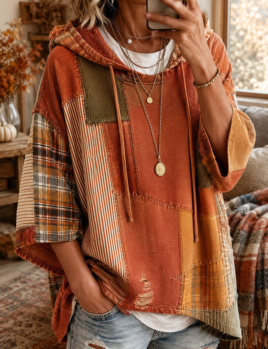 Herbst-Sweatshirt mit olivgrünen Patchworkdetails – Wie abgebildet