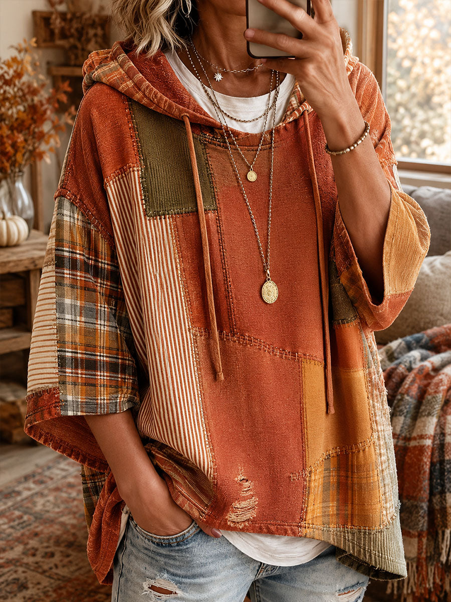 Herbst-Sweatshirt mit olivgrünen Patchworkdetails – Wie abgebildet