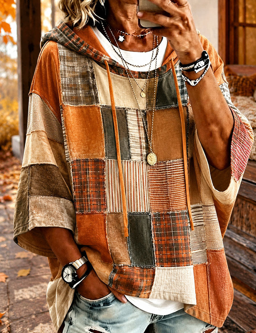 Herbst-Sweatshirt mit breiten Karostreifen – Wie abgebildet
