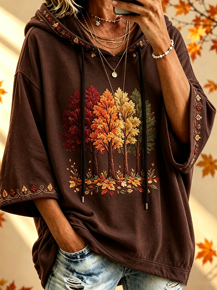 Herbst-Sweatshirt mit Herbstbaummotiv – Braun