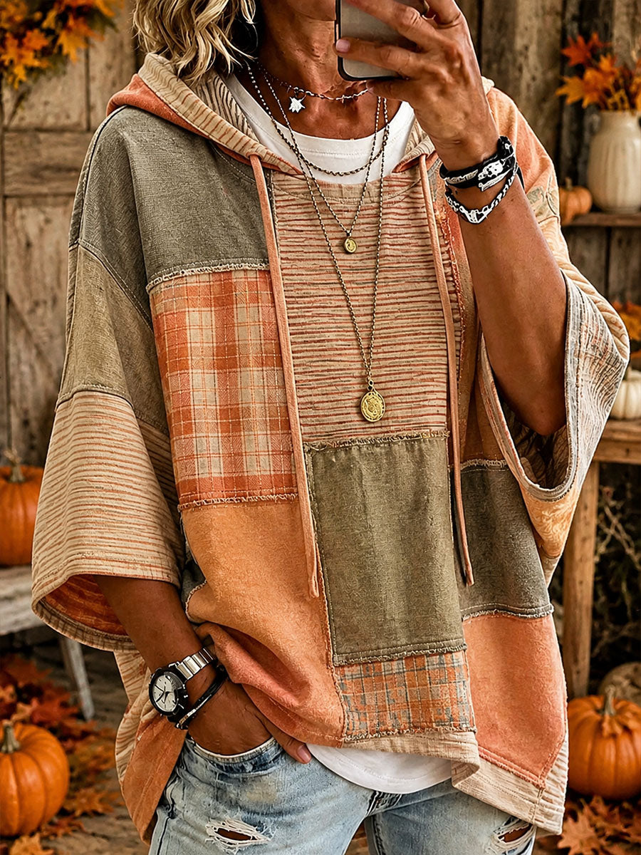 Herbst-Sweatshirt mit orangefarbenem Patchwork – Wie abgebildet