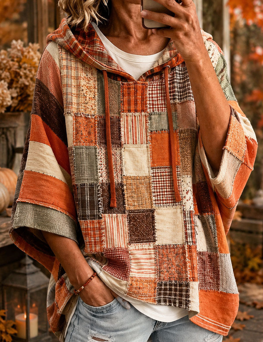 Herbst-Sweatshirt mit rostfarbenem Karomuster – Wie abgebildet