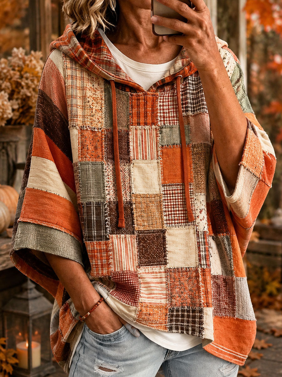 Herbst-Sweatshirt mit rostfarbenem Karomuster – Wie abgebildet