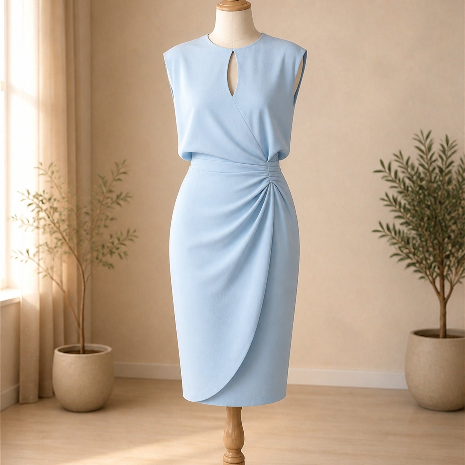 Elena-Roxana rochie midi albastru deschis pe manechin
