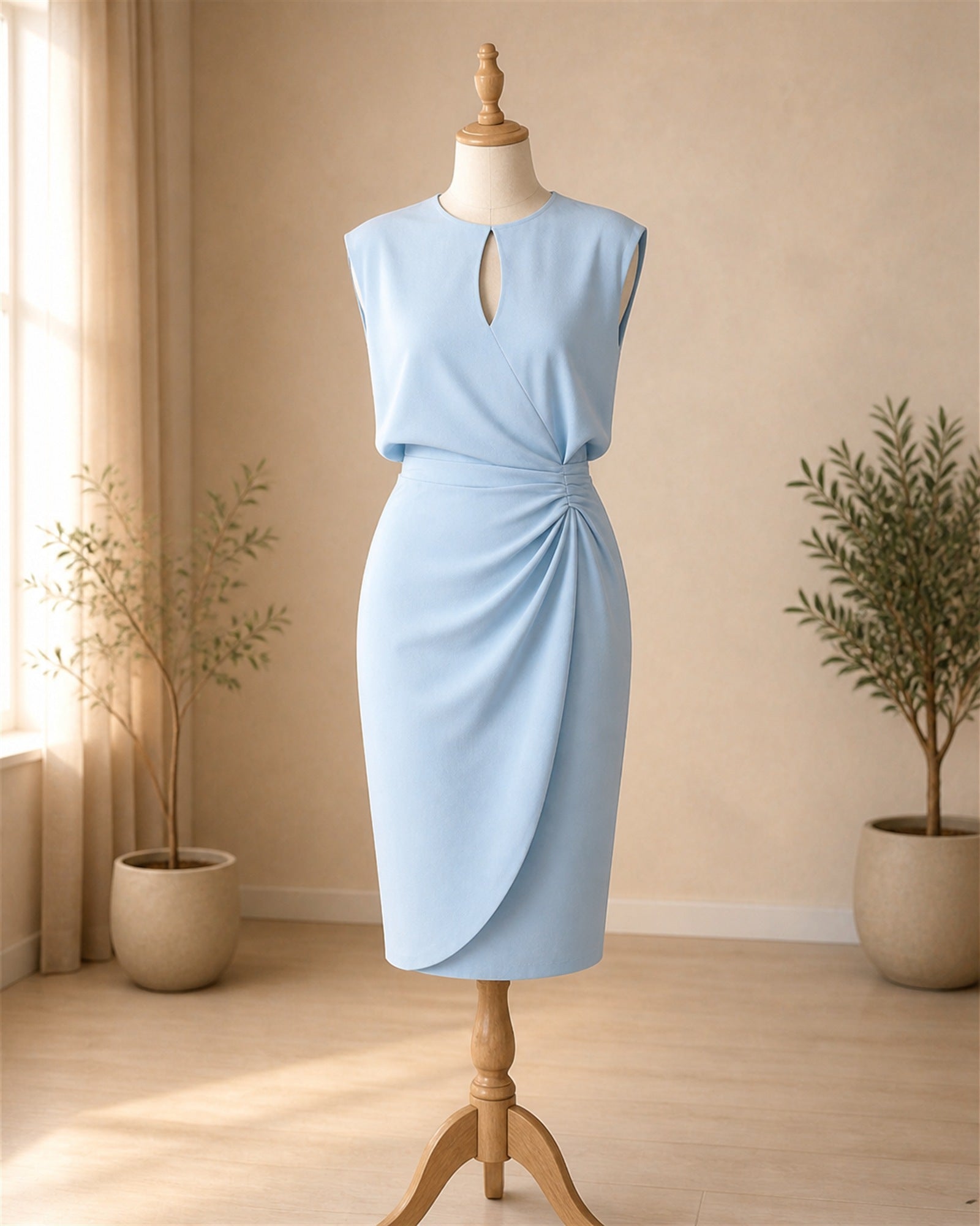 Elena-Roxana rochie midi albastru deschis pe manechin
