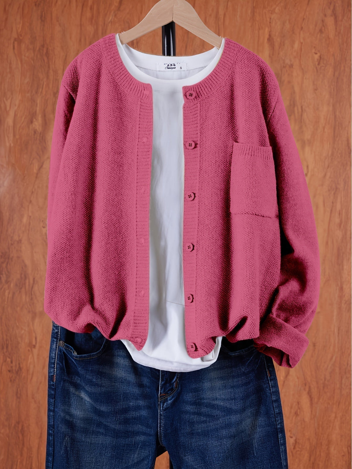Eugenia | Damen crew-neck Cardigan mit Knöpfe und Tasche – Bild 10