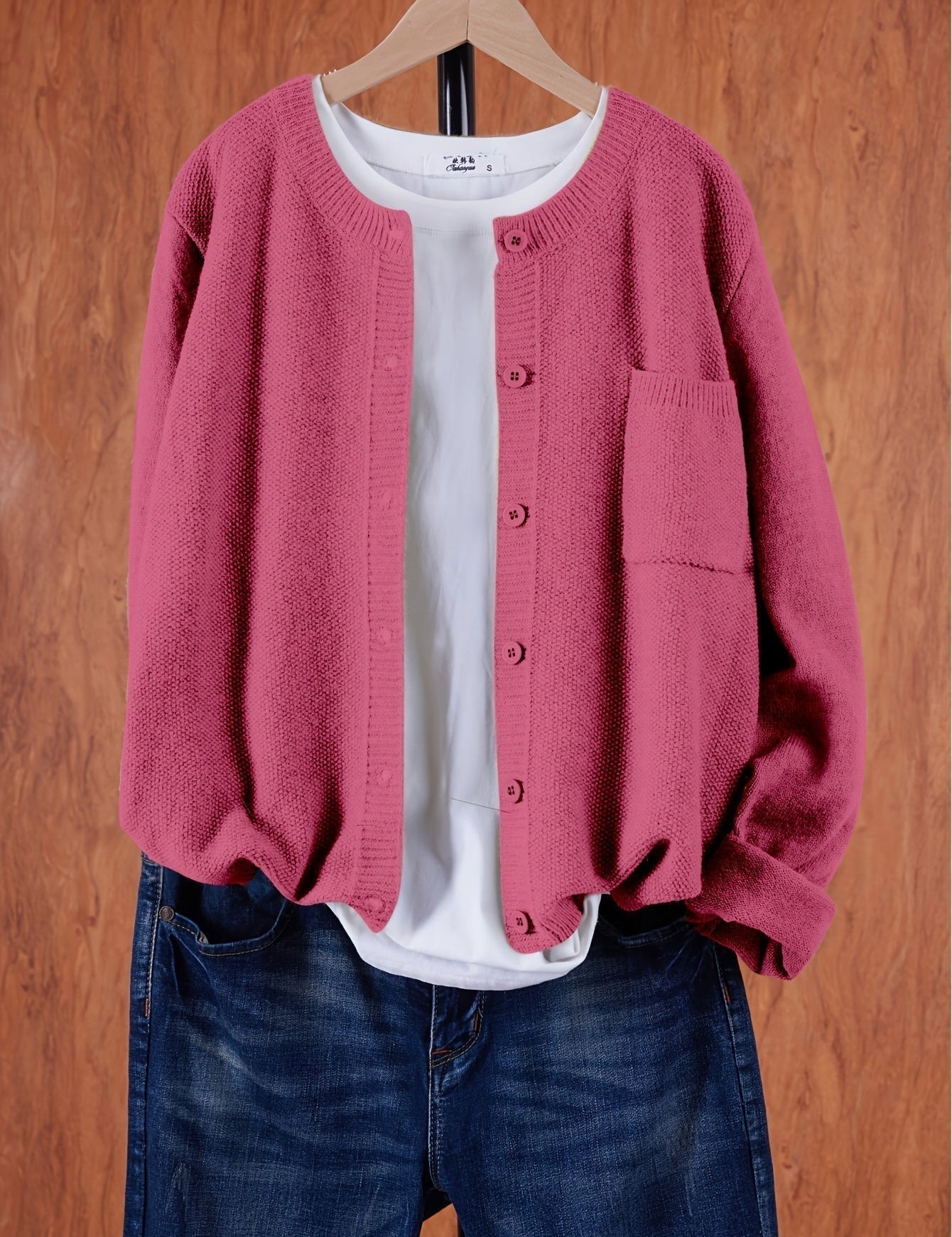 Eugenia | Damen crew-neck Cardigan mit Knöpfe und Tasche – Bild 10