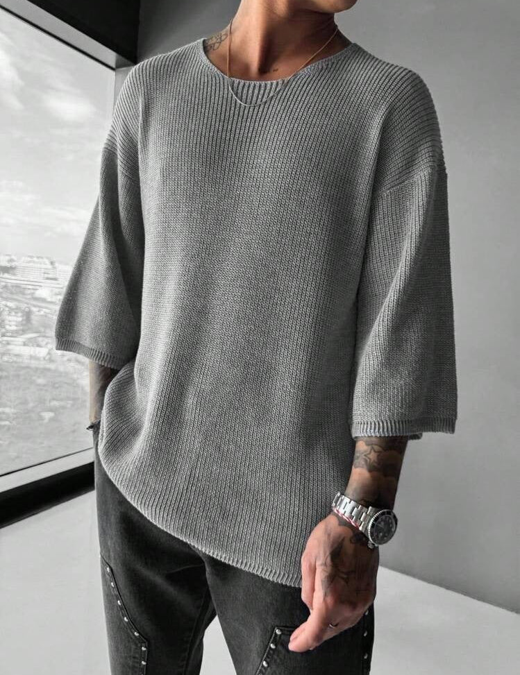 Caden – Kurzärmliger Strickpullover – Grau – Bild 1
