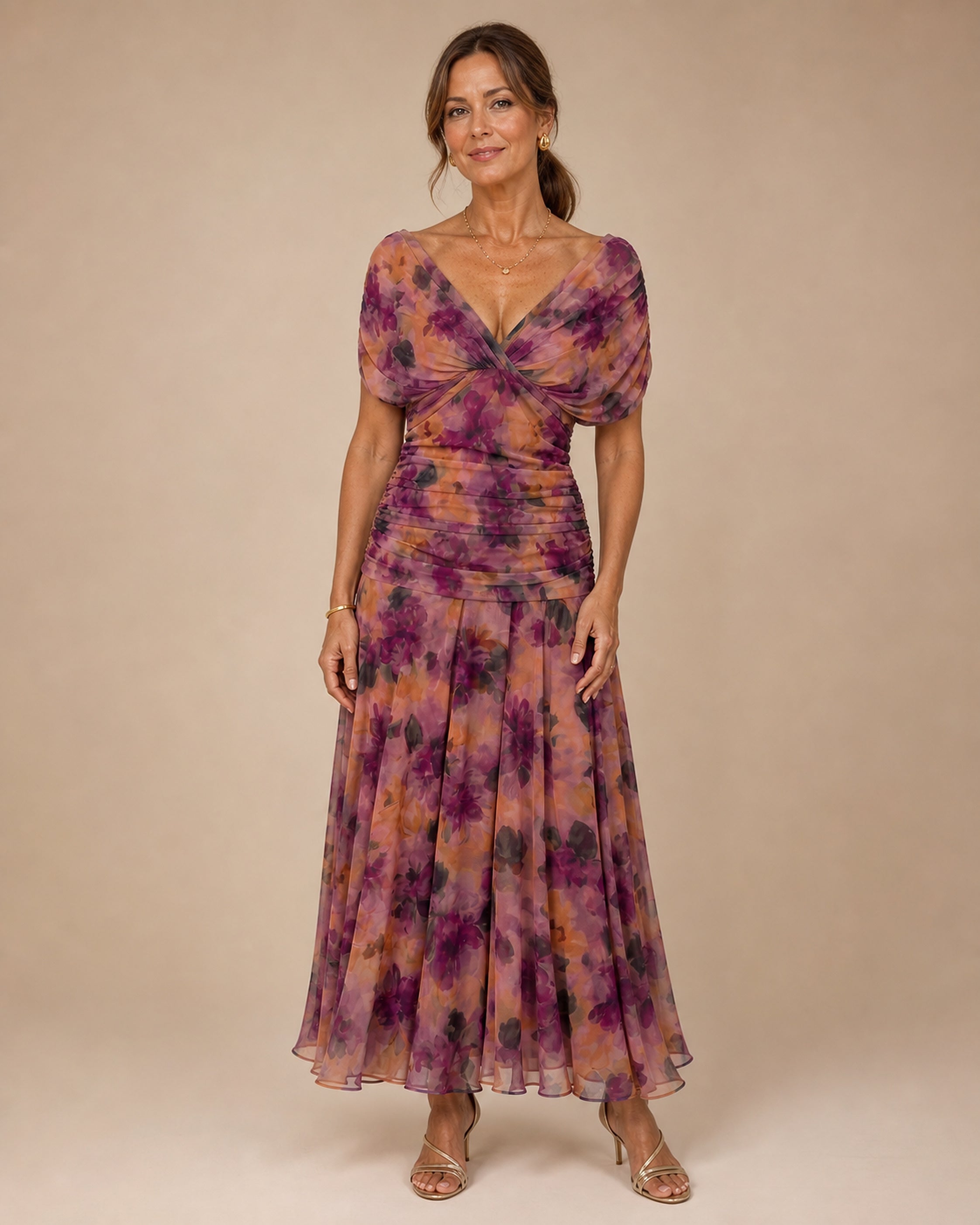 Rochie Calen violet, vedere frontală în studio