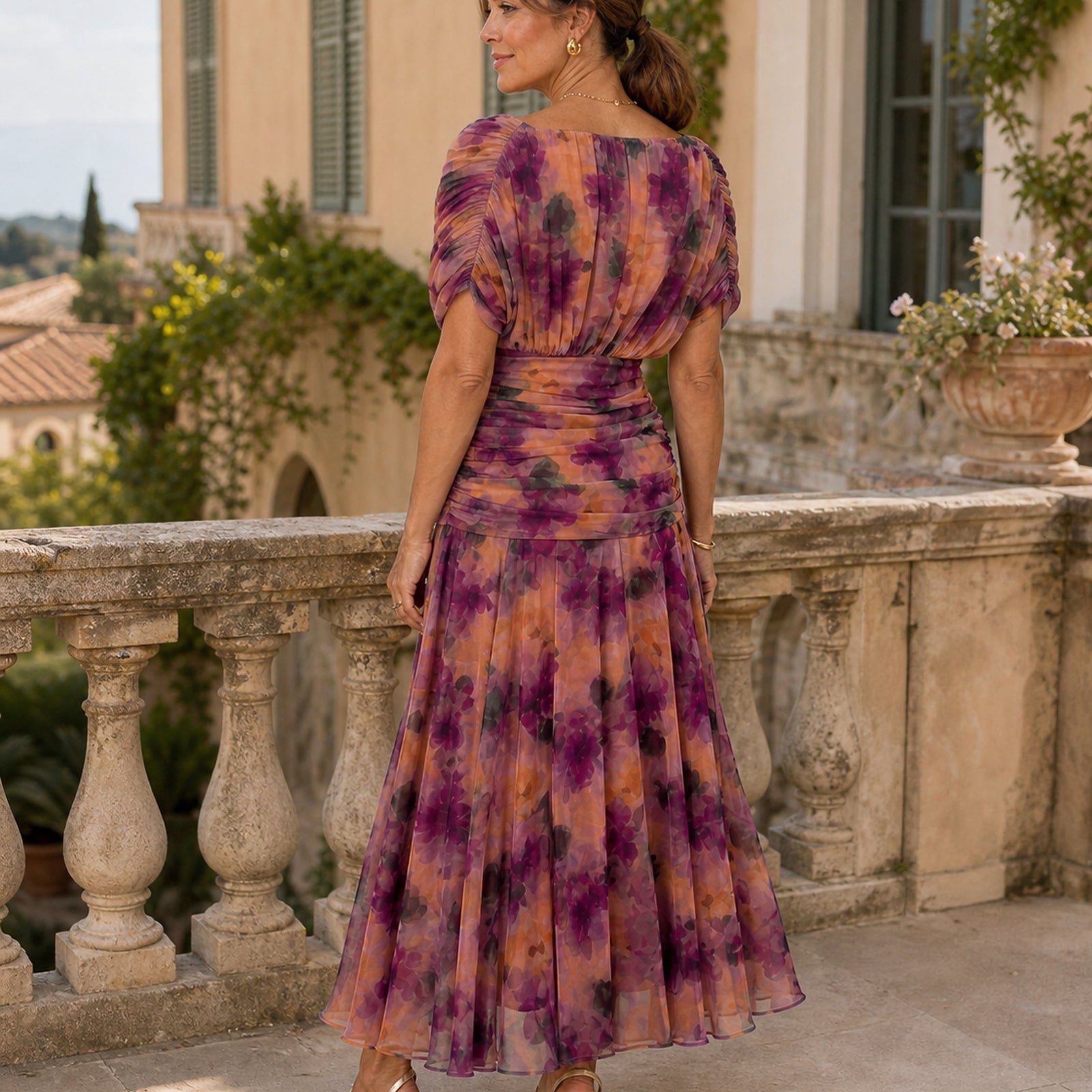 Rochie Calen violet, vedere din spate
