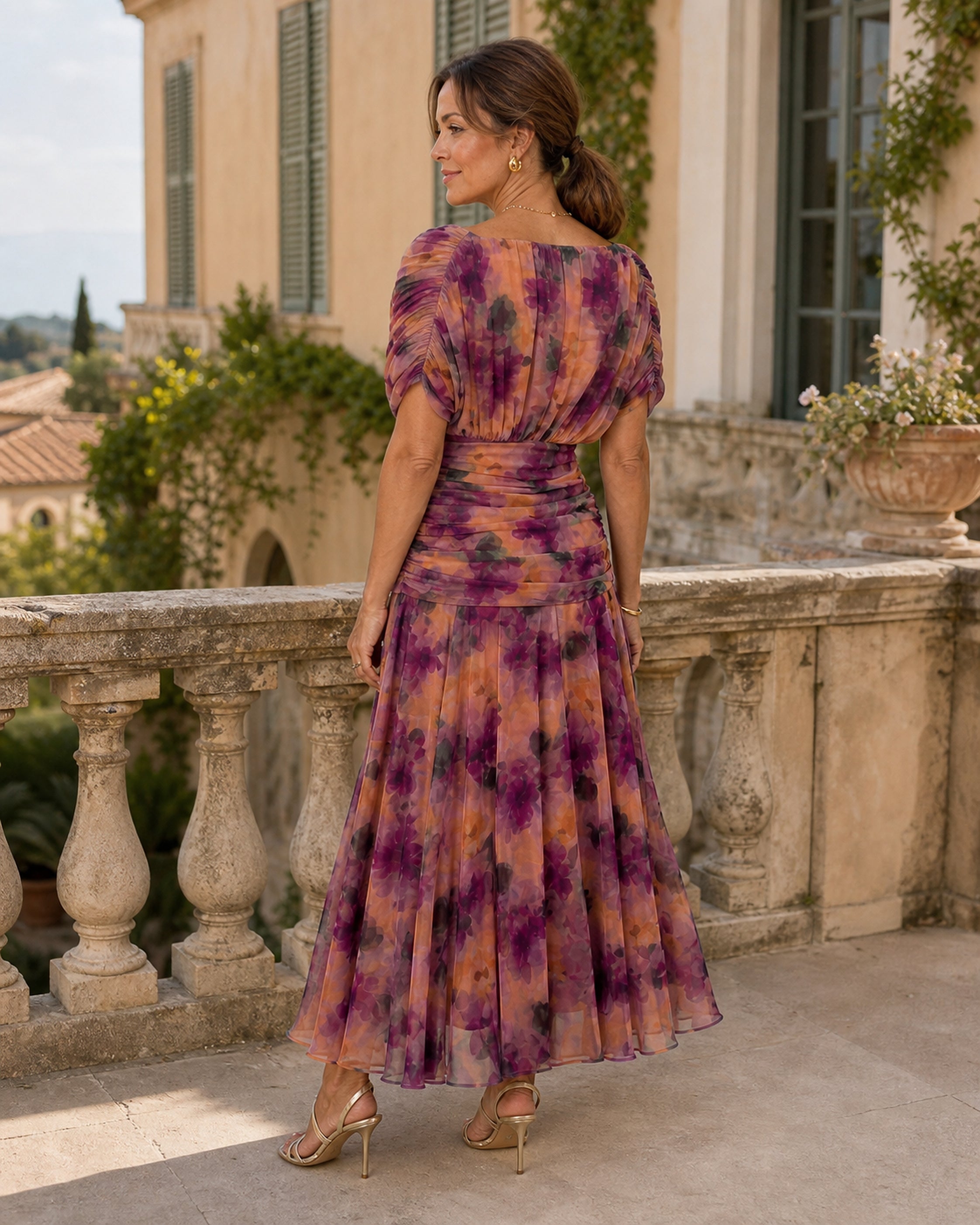 Rochie Calen violet, vedere din spate