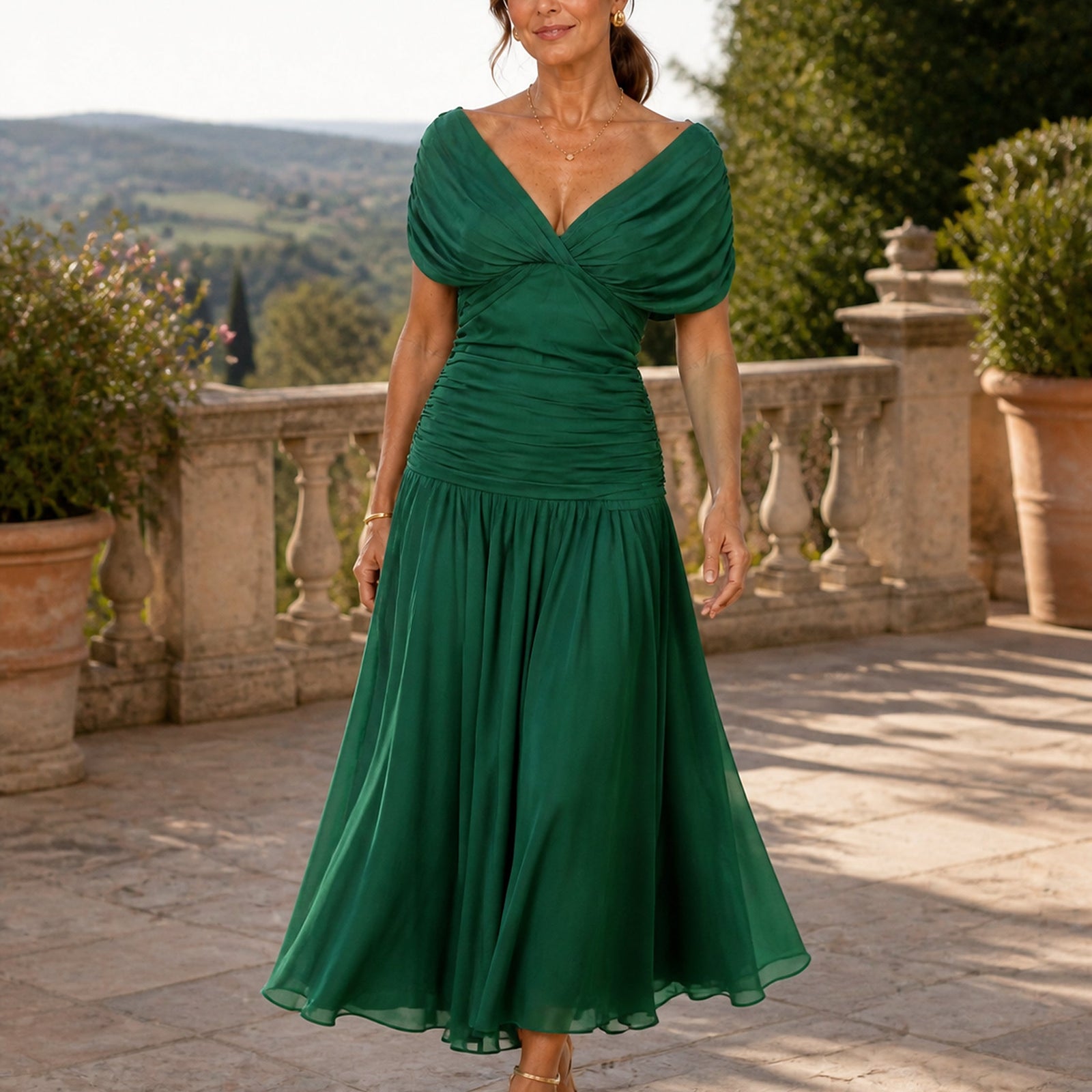 Rochie Calen verde, purtată în exterior
