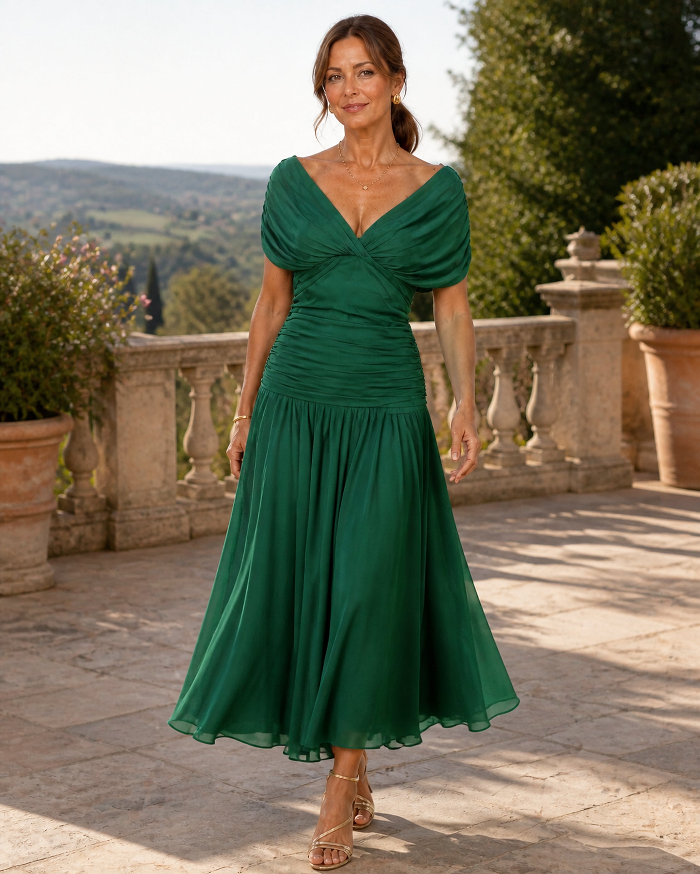 Rochie Calen verde, purtată în exterior