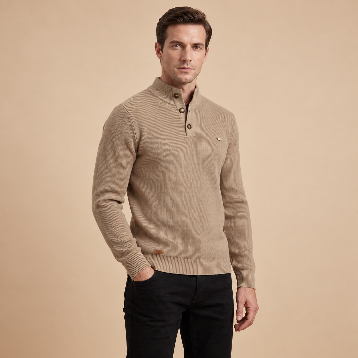 Cezar Herrenpullover – Khaki – zweite Pose