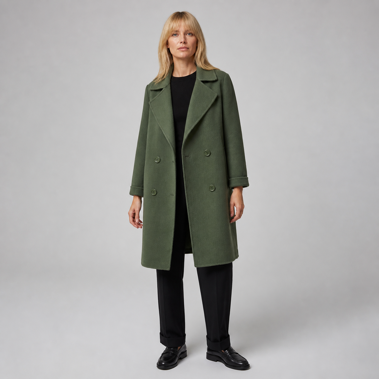 Christy palton midi Verde Armata - vedere frontală
