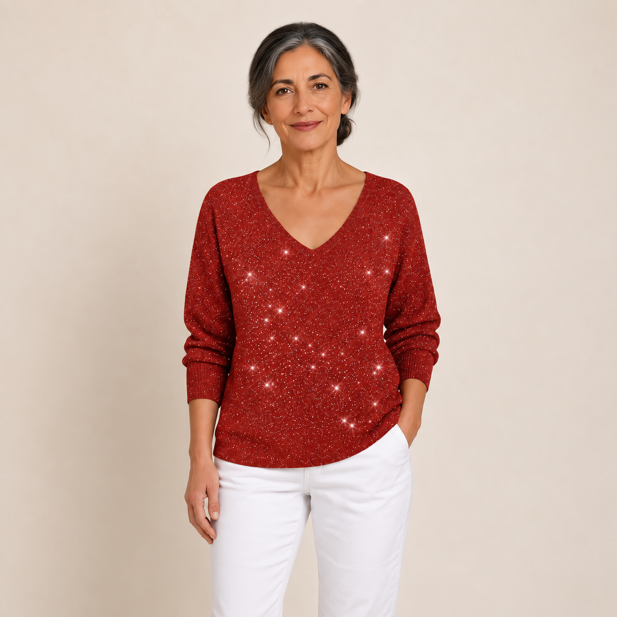 Cristina – Festlicher Pullover – Rot – Vorderansicht