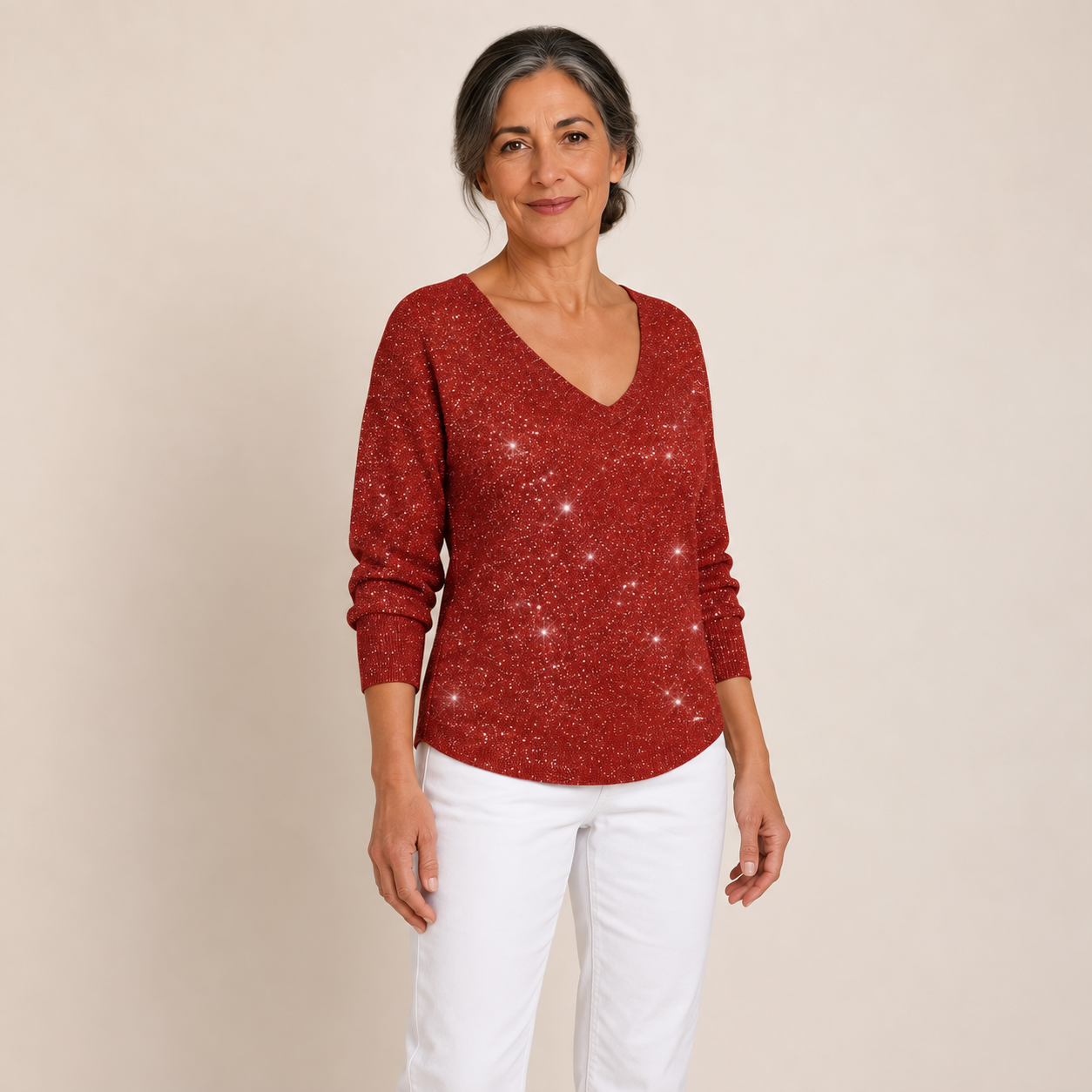 Cristina – Festlicher Pullover – Rot – weitere Pose
