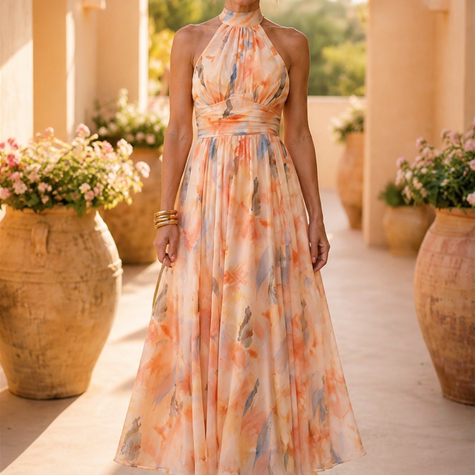 Maria-Teodora rochie maxi florală - vedere frontală exterior
