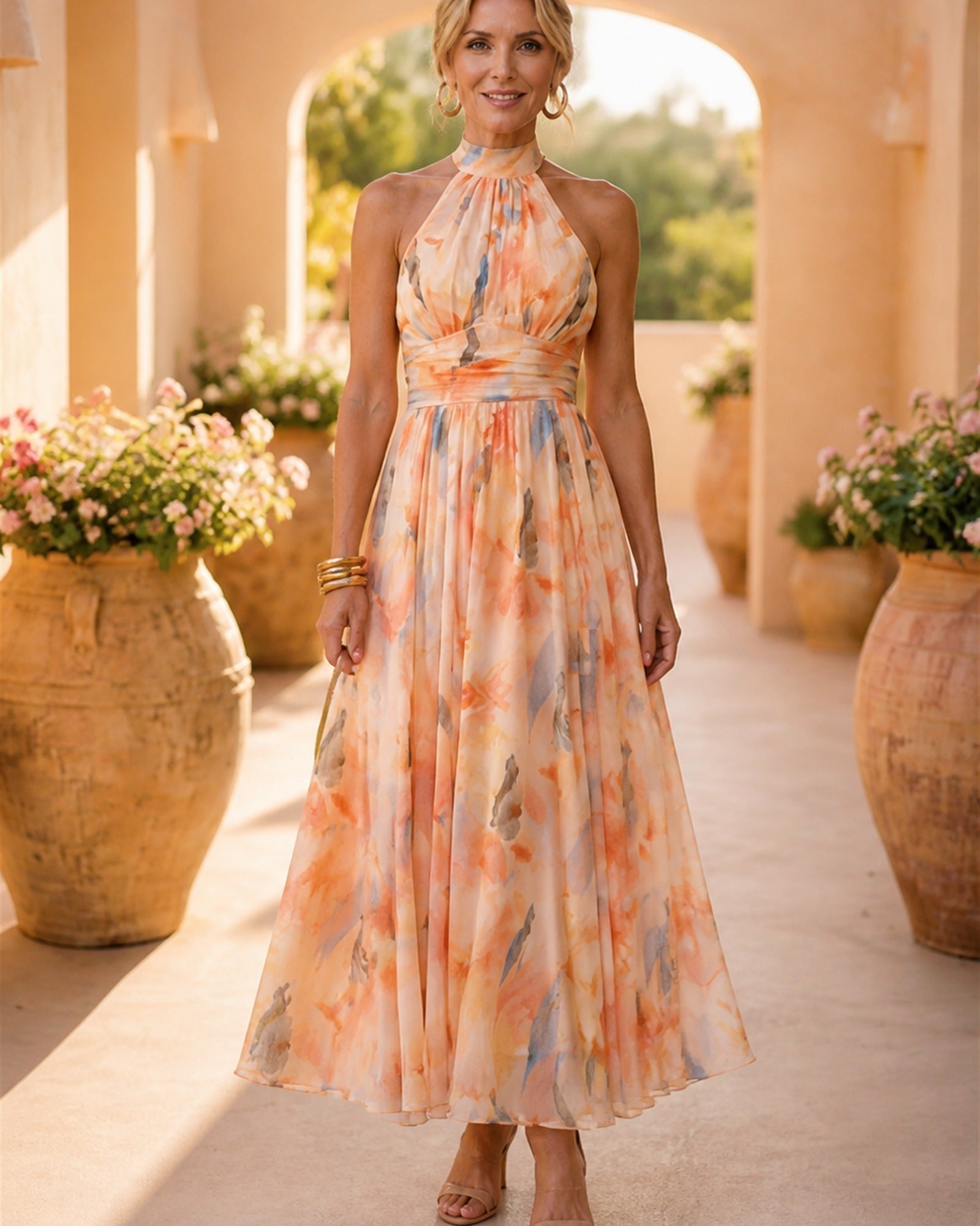 Maria-Teodora rochie maxi florală - vedere frontală exterior