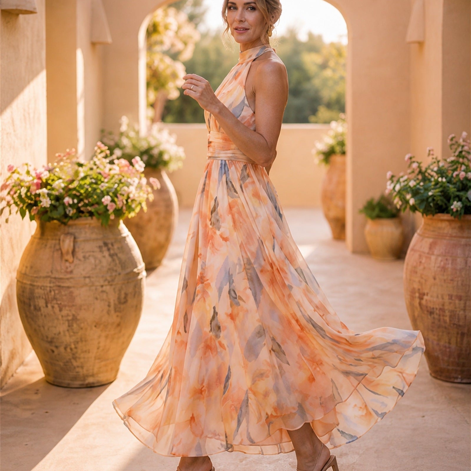 Maria-Teodora rochie maxi florală - vedere laterală exterior