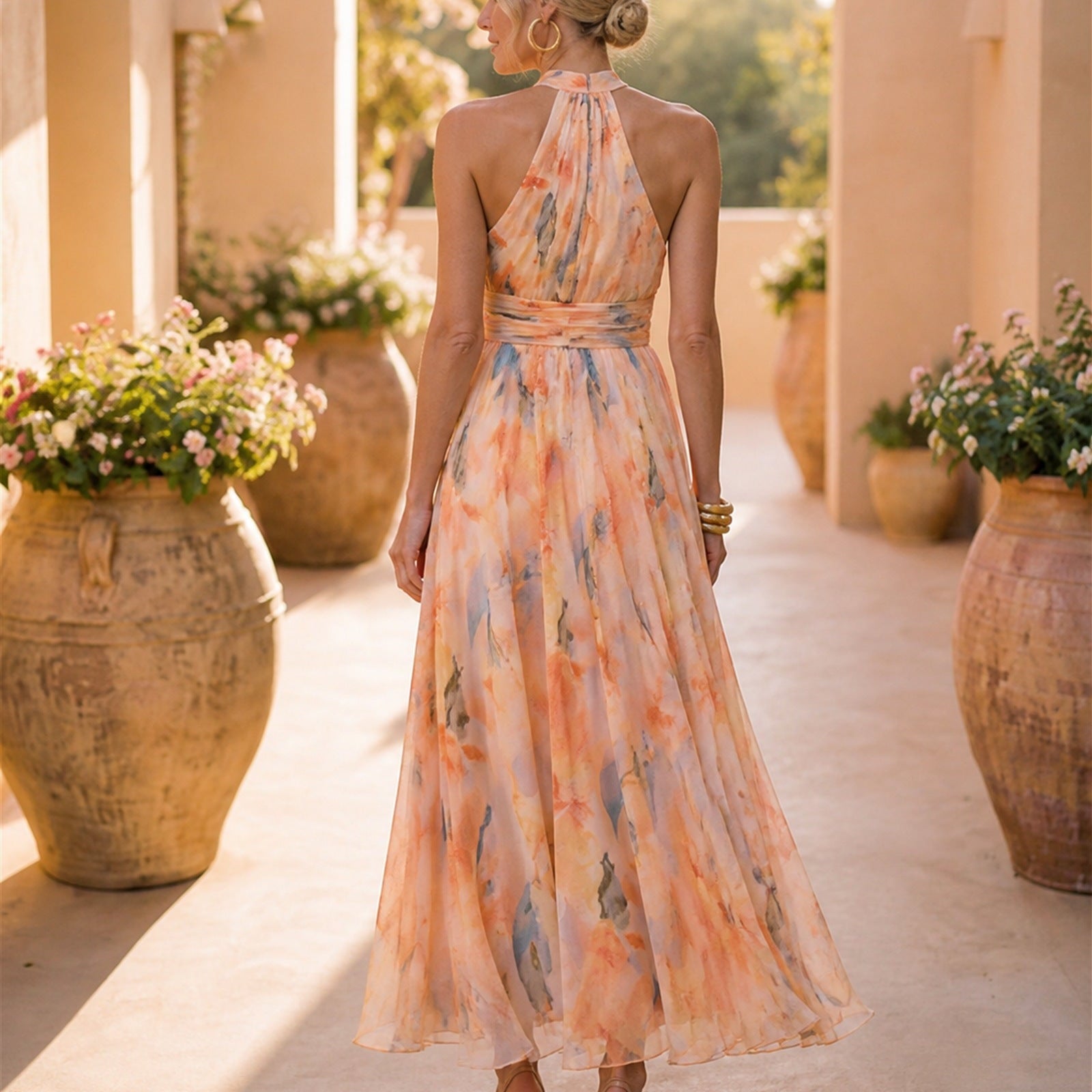 Maria-Teodora rochie maxi florală - vedere din spate