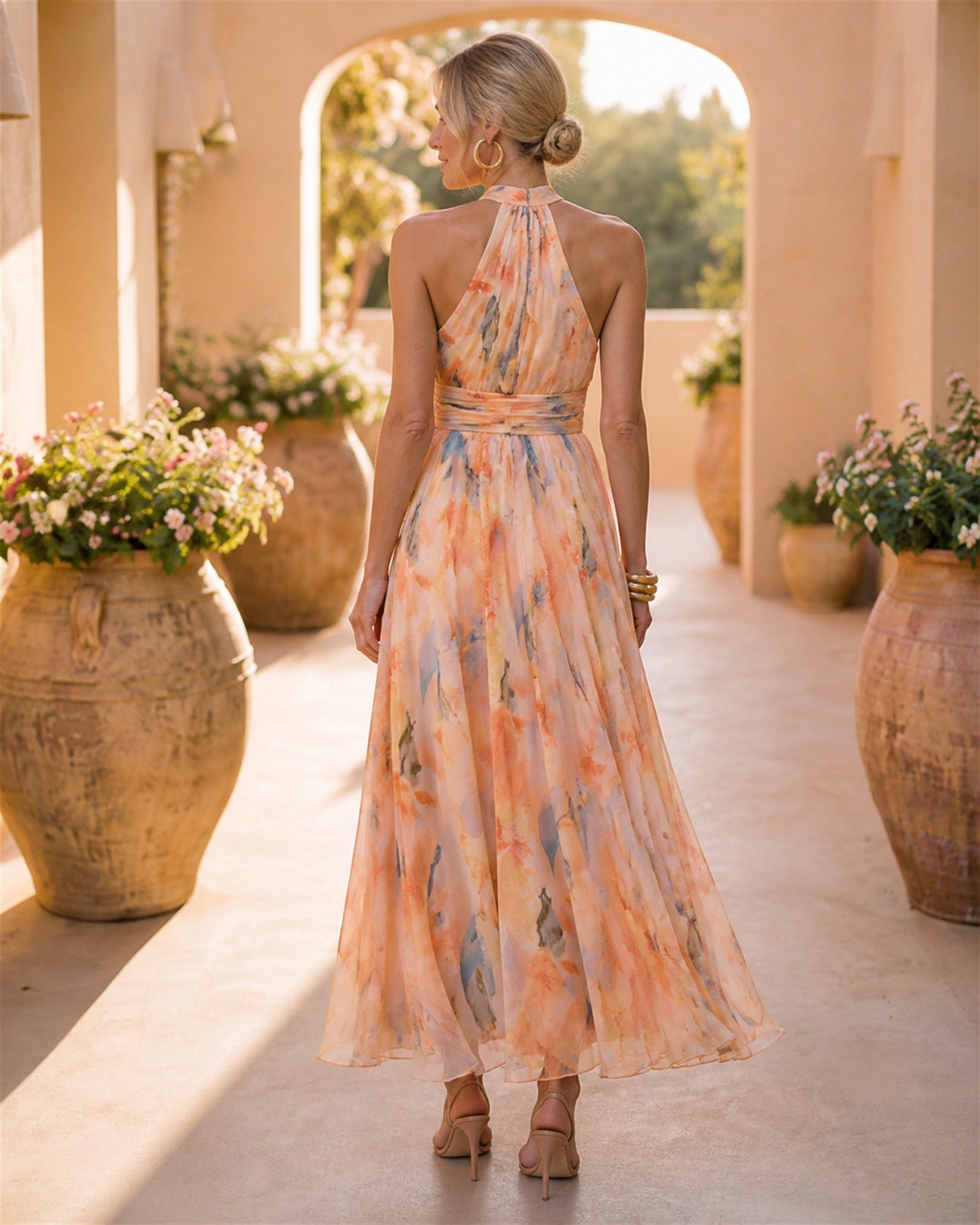 Maria-Teodora rochie maxi florală - vedere din spate