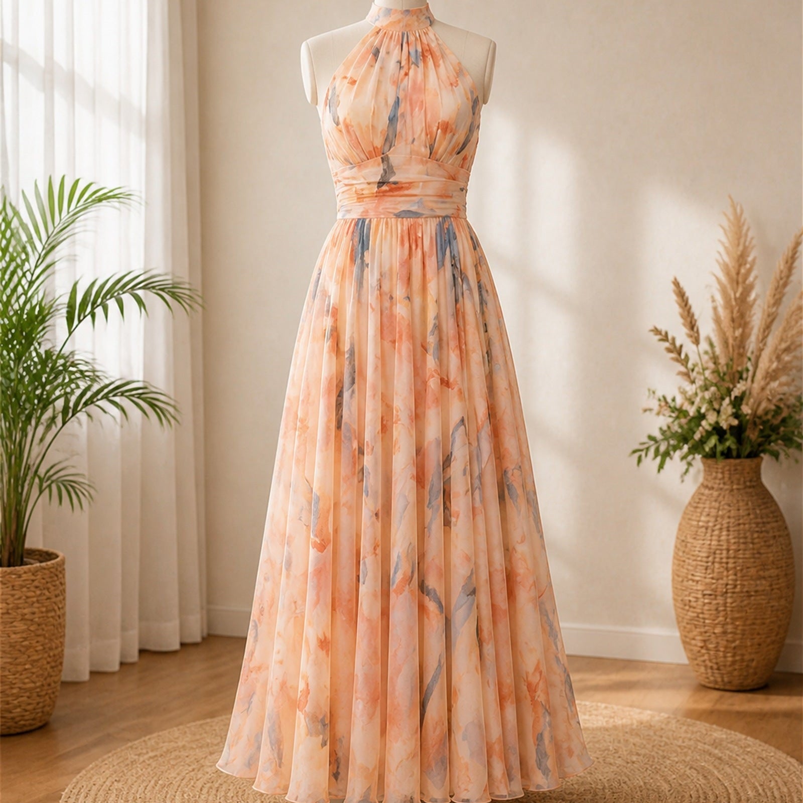 Maria-Teodora rochie maxi florală pe manechin