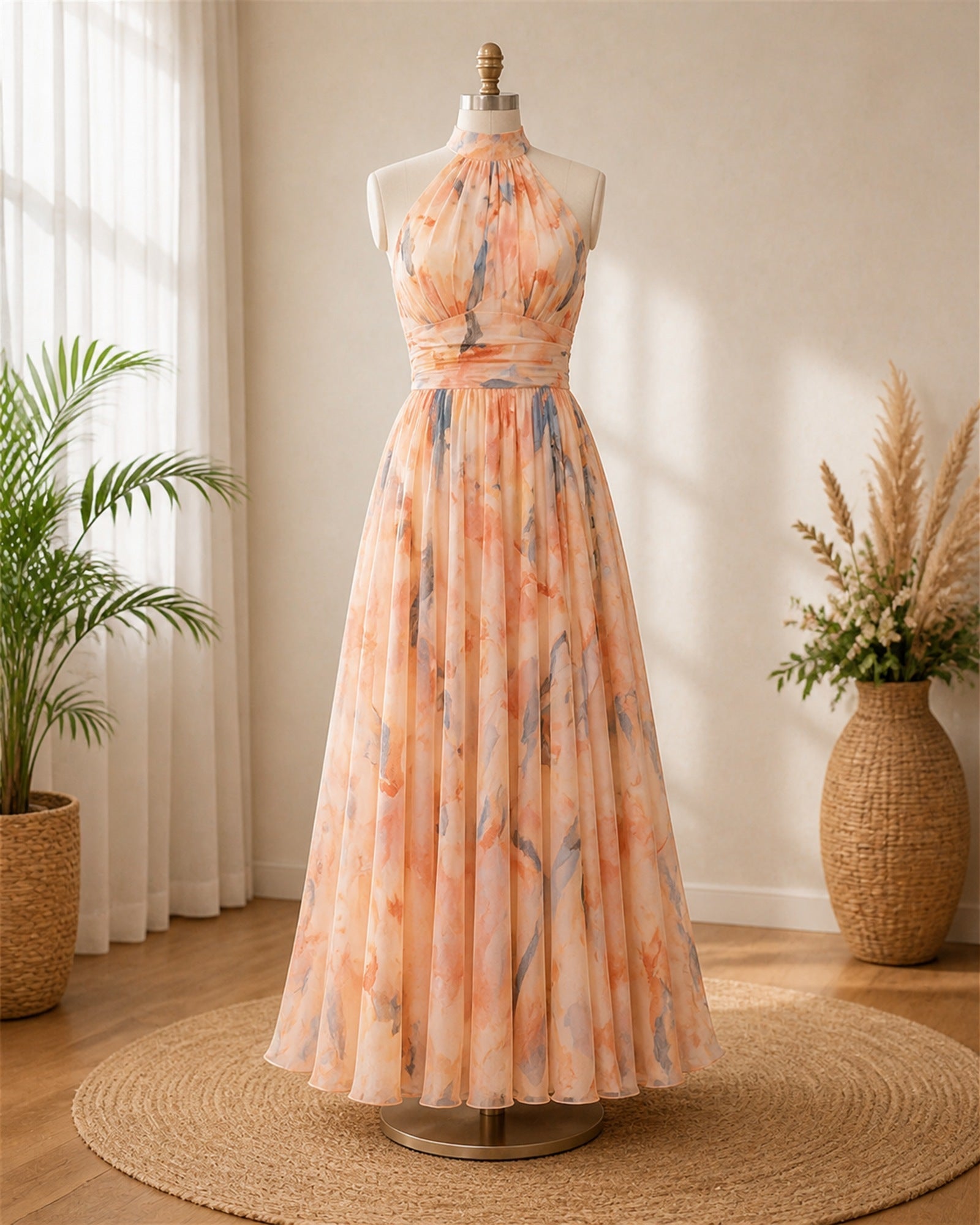 Maria-Teodora rochie maxi florală pe manechin