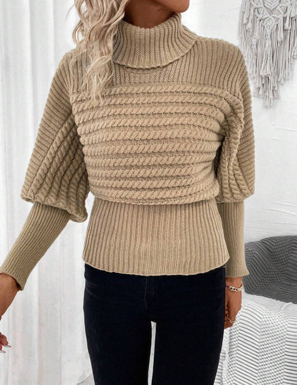 Rollkragenpullover mit langen Ärmeln – Zopfmuster, einheitliches Strickdesign