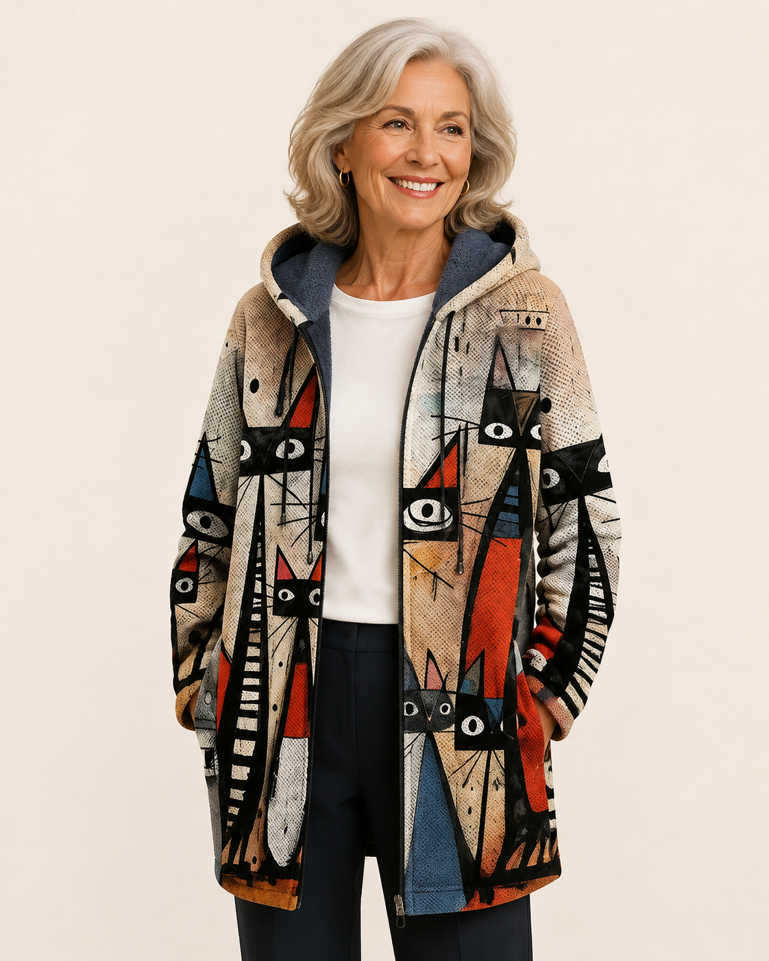 Divine | EXQUISITE, kunstinspiriert, LUXURIOUS Cardigan – warmbeiger Studiohintergrund