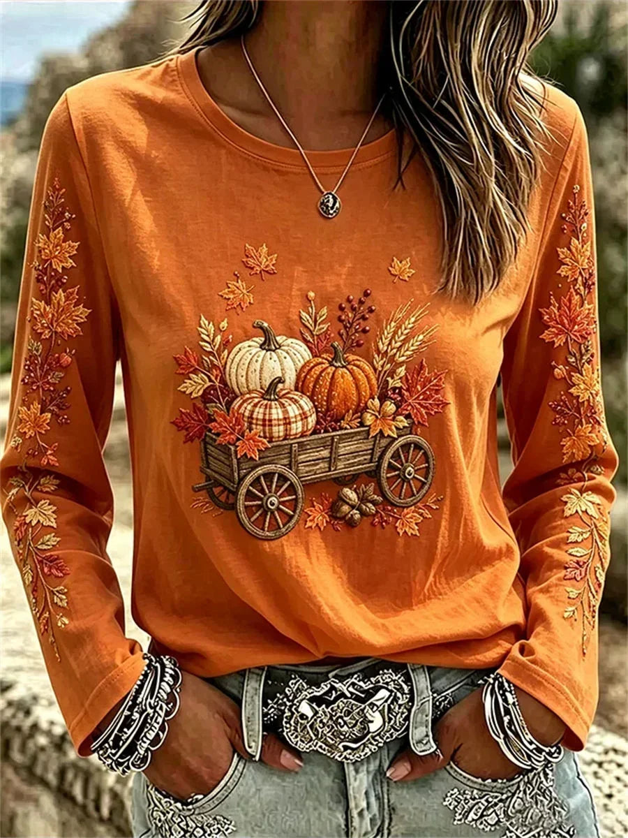 Evelyn | Langarmshirt mit Blättermotiv – Produktansicht 1