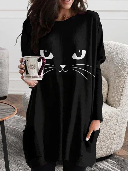 Bruna | Langarmshirt mit Katzenmotiv – Produktansicht 1