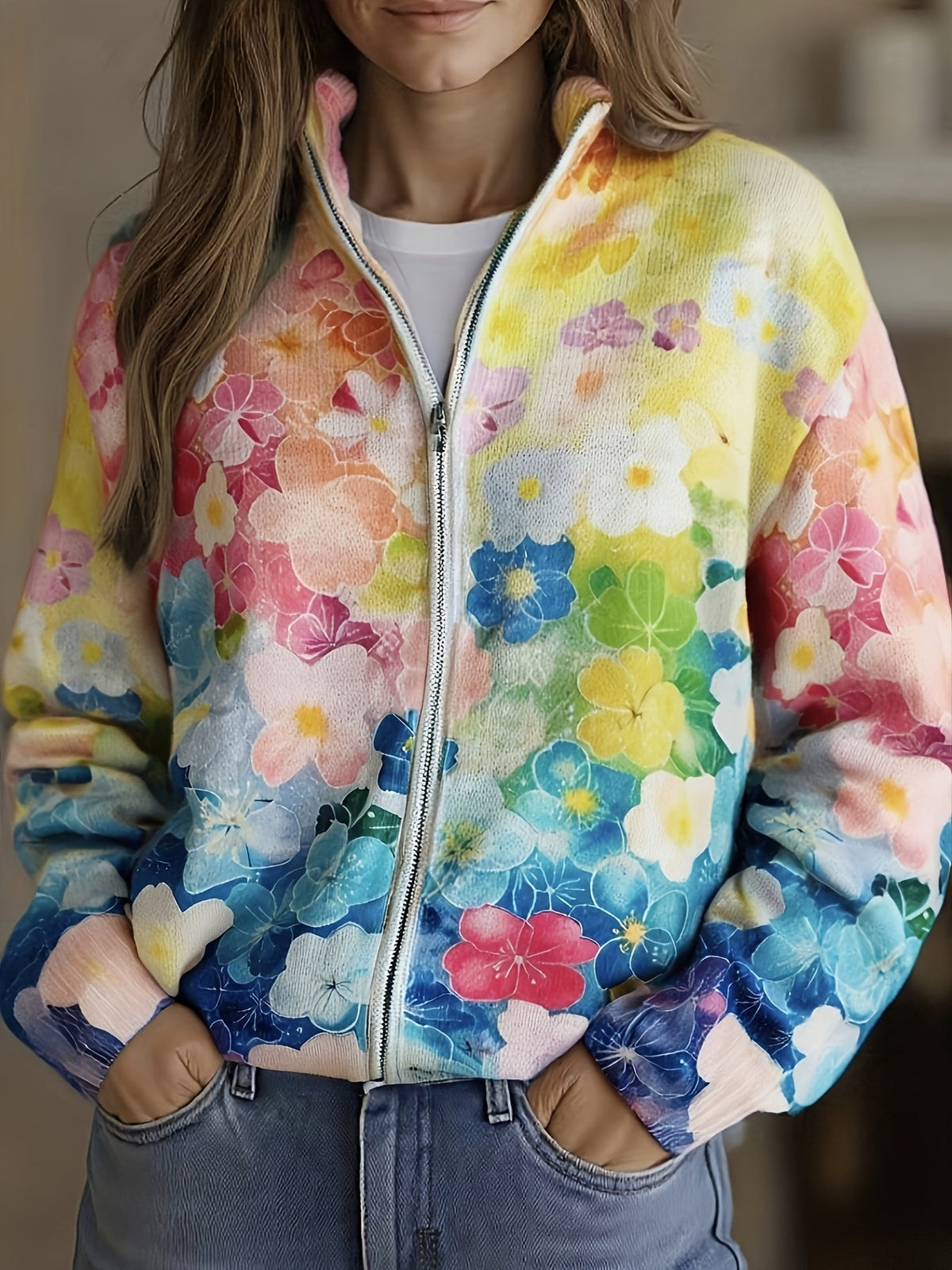 Augusta | Damen Cardigan mit watercolor floral gradient pattern – Bild 1