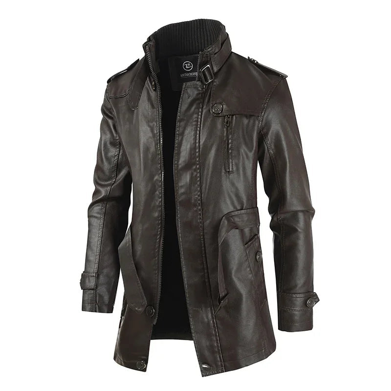 Elegante lange Leder-Bikerjacke - Produktbild 5