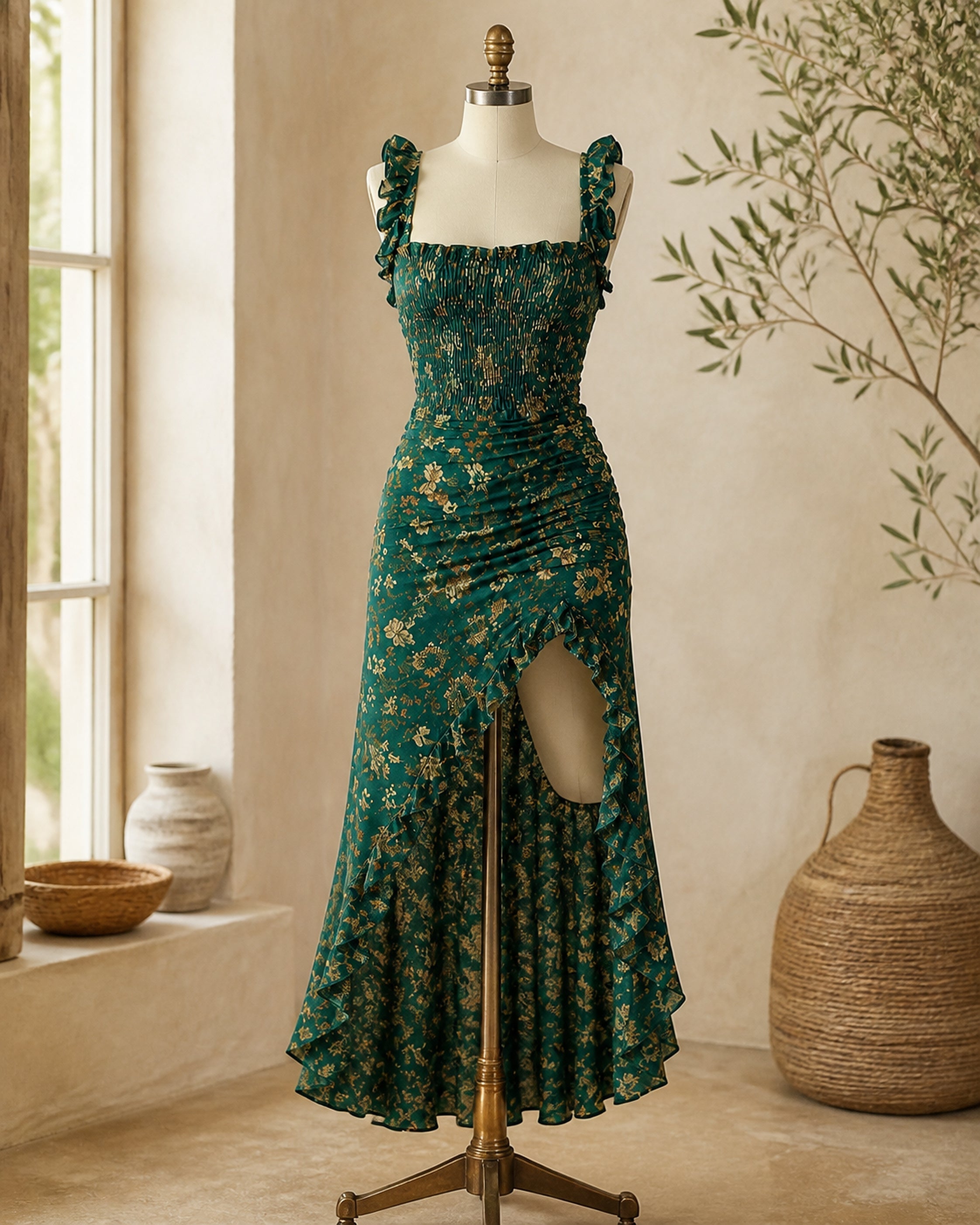 Elena rochie verde - prezentare pe manechin