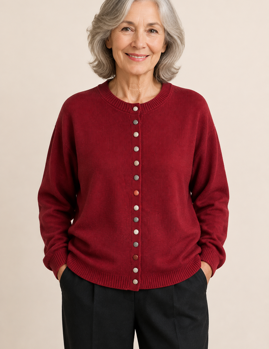 The Ellery | GRACE Cardigan – warmbeiger Studiohintergrund