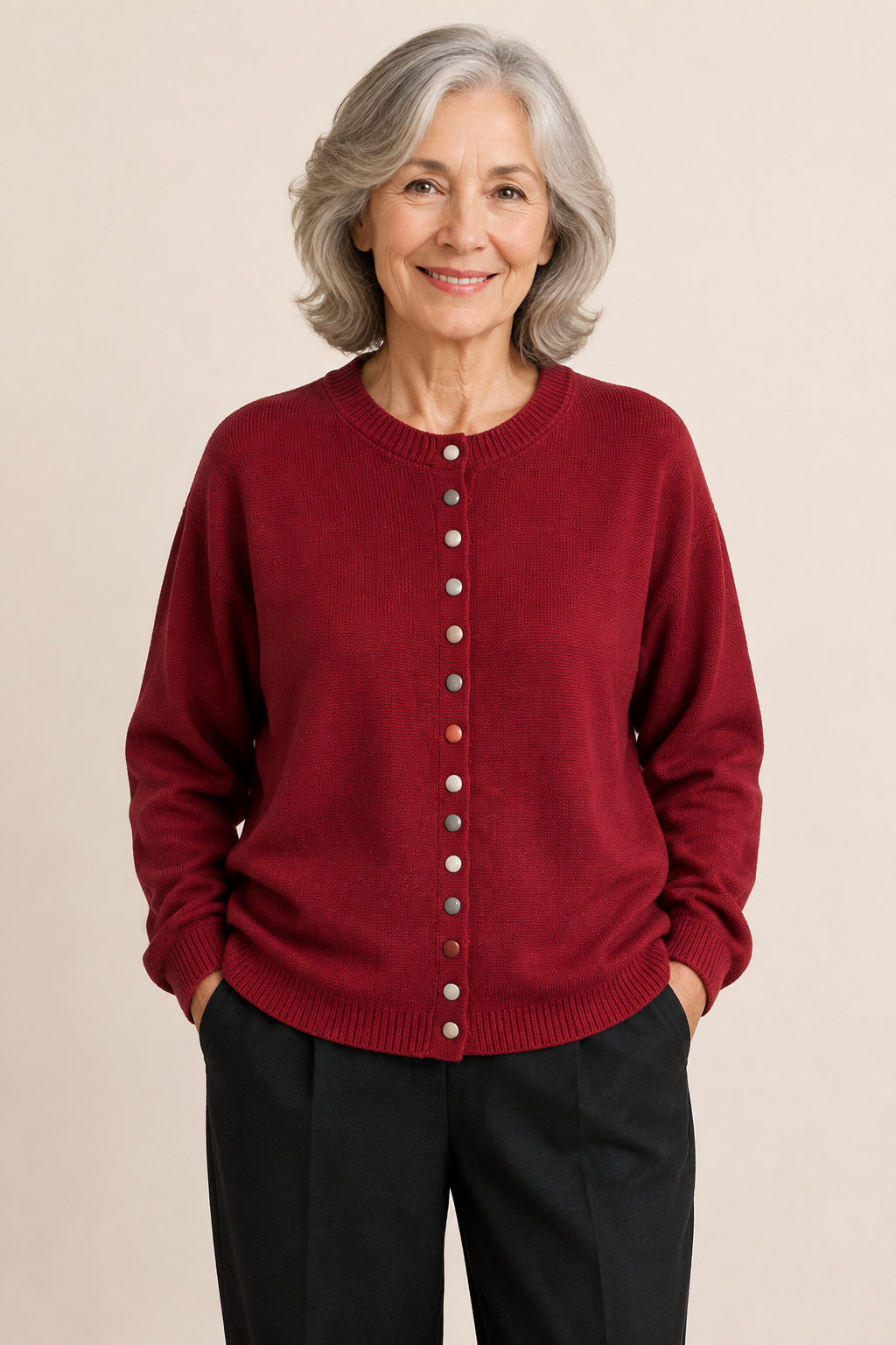 The Ellery | GRACE Cardigan – warmbeiger Studiohintergrund