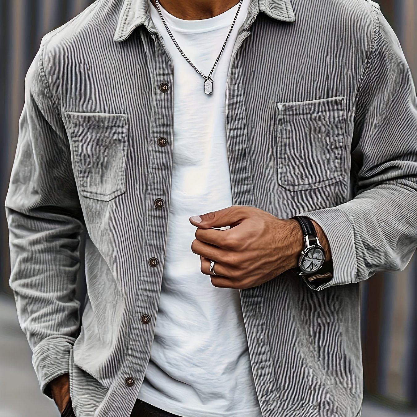 Ellison - overshirt din catifea cord, Gri